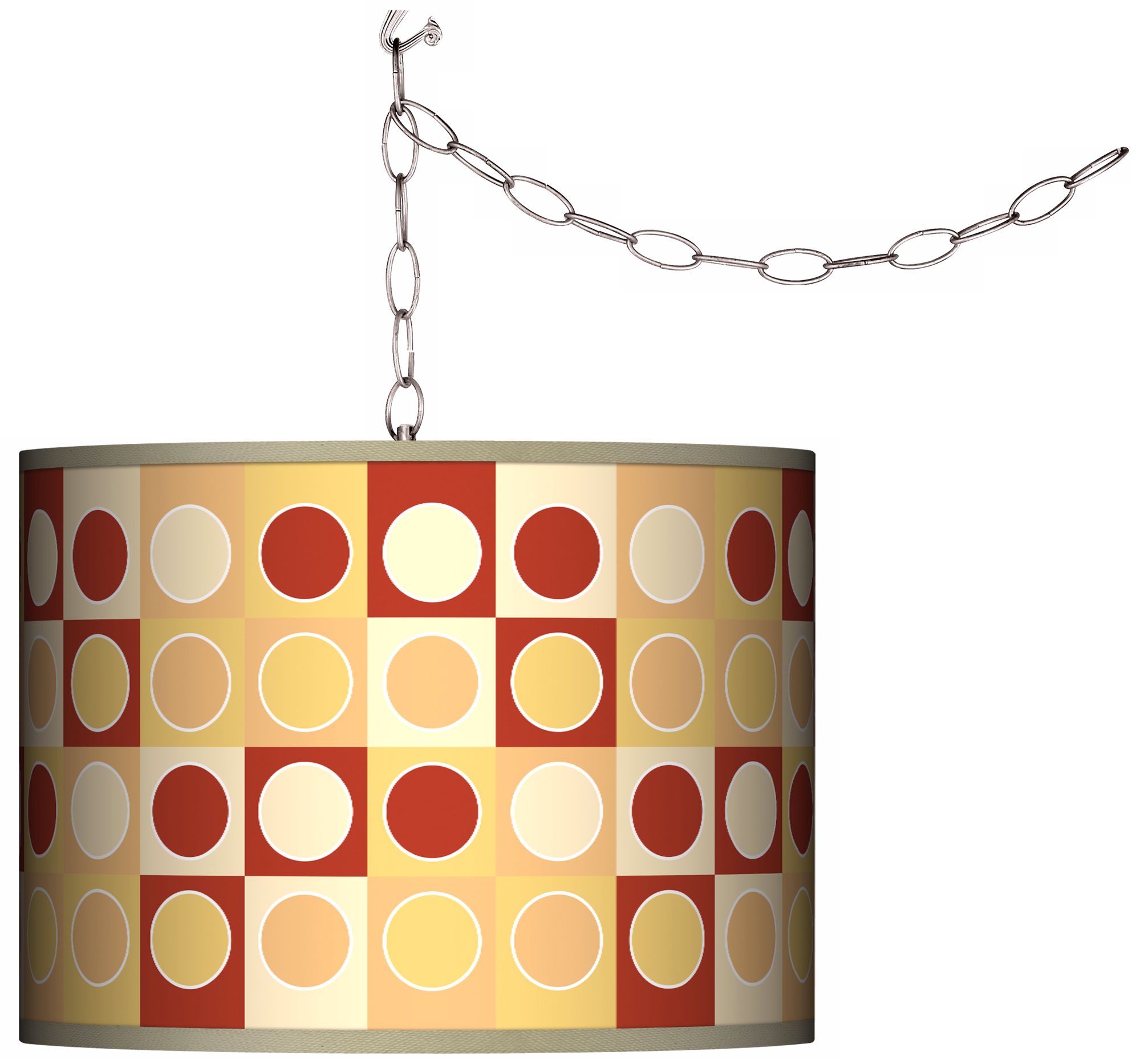 Swag Style Retro Dotted Squares Shade Plug-In Chandelier