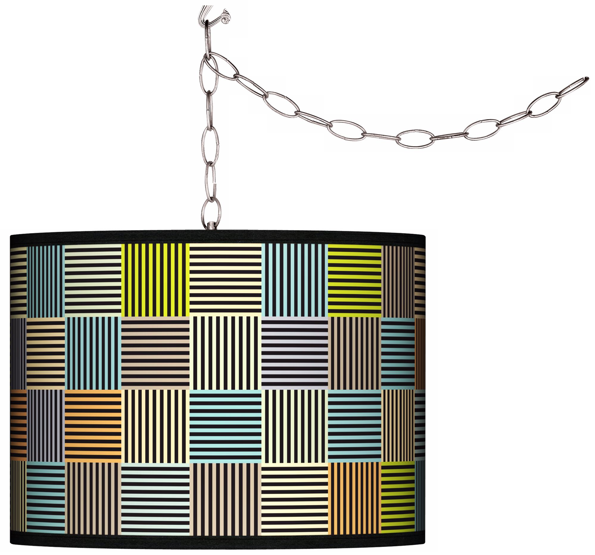 Pixel City Giclee Swag Style Plug-In Chandelier