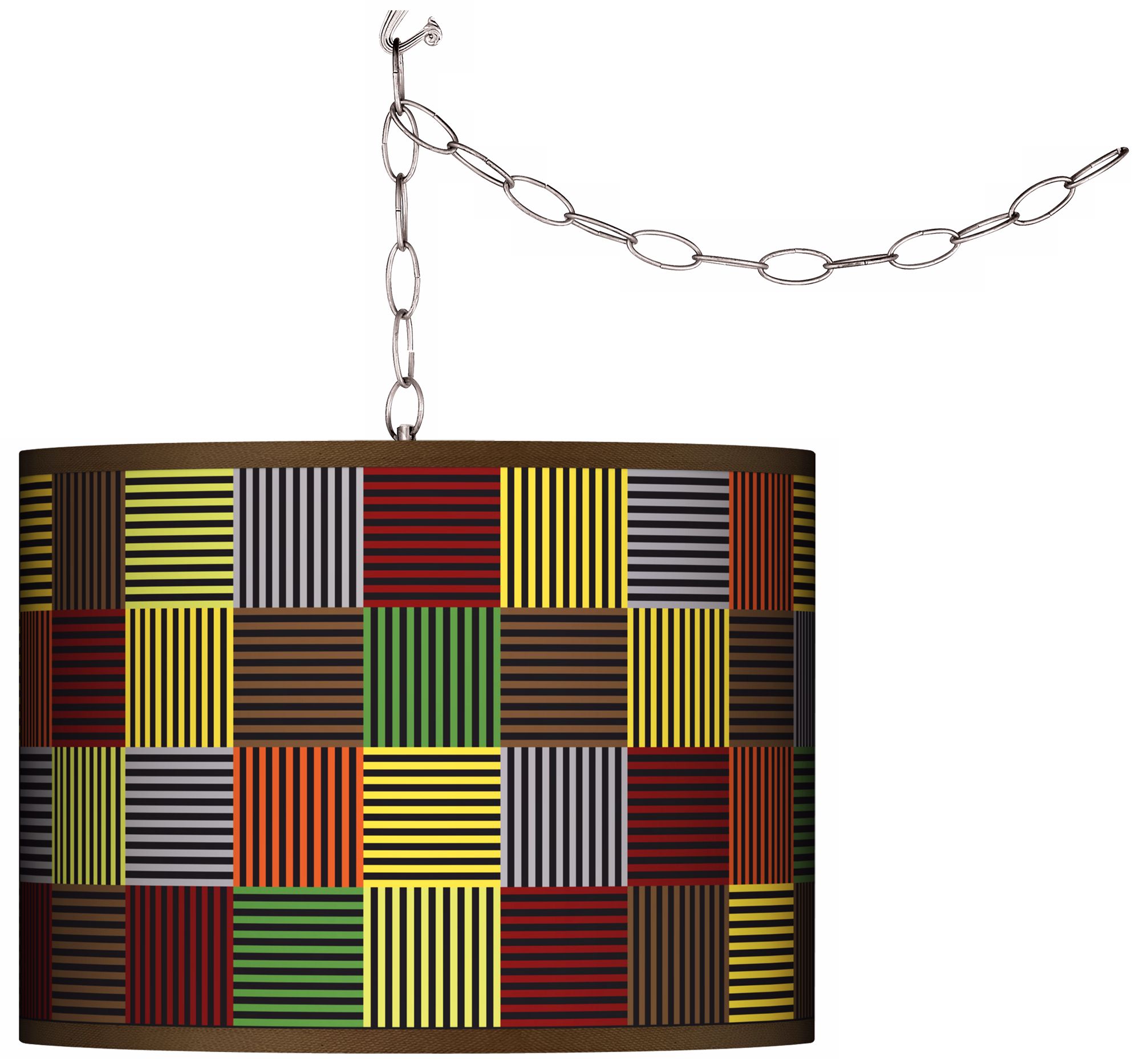 Pixel Forest Giclee Swag Style Plug-In Chandelier