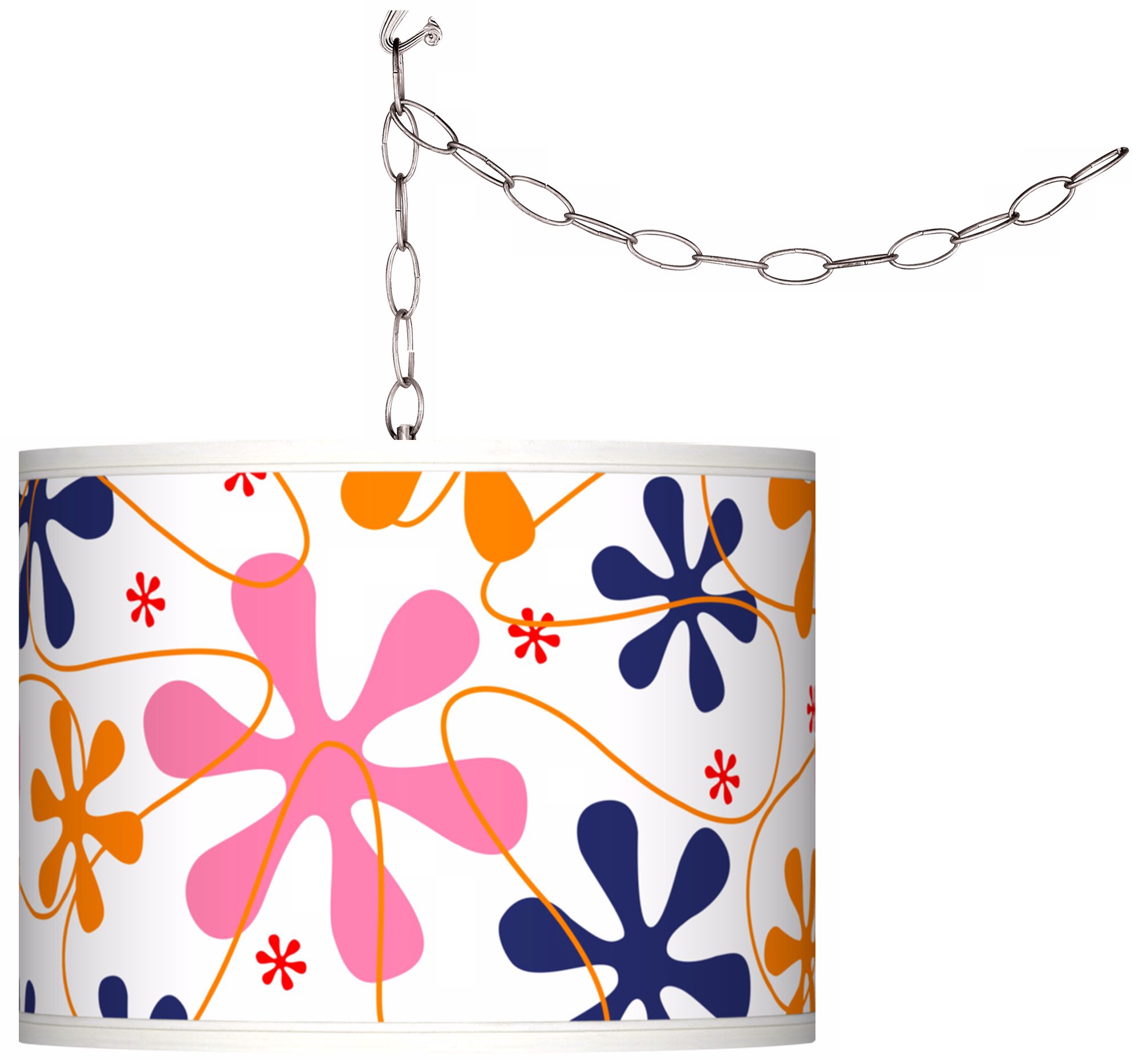 Swag Style Retro Pink Shade Plug-In Chandelier