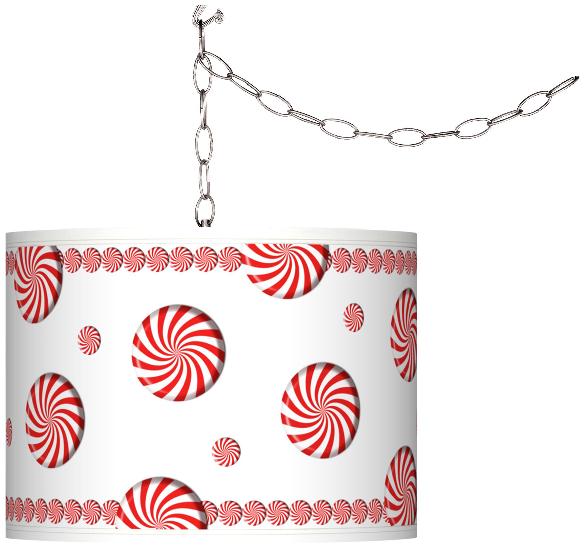 Peppermint Pinwheels Giclee Shade Plug-In Swag Chandelier