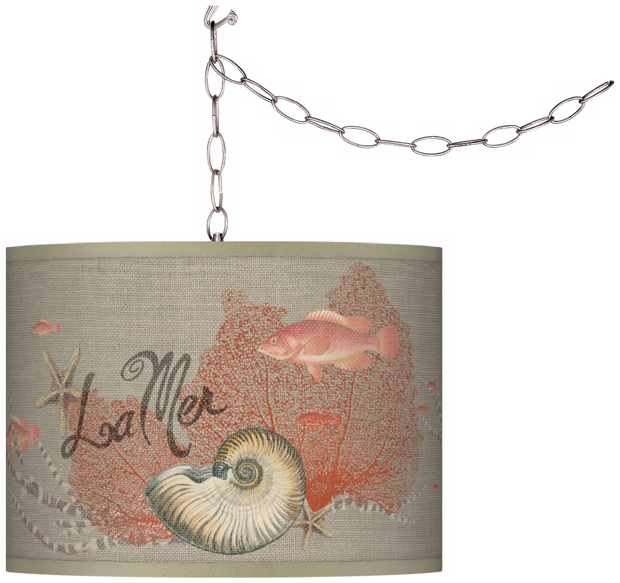 Swag Style La Mer Seafan Shade Plug-In Chandelier