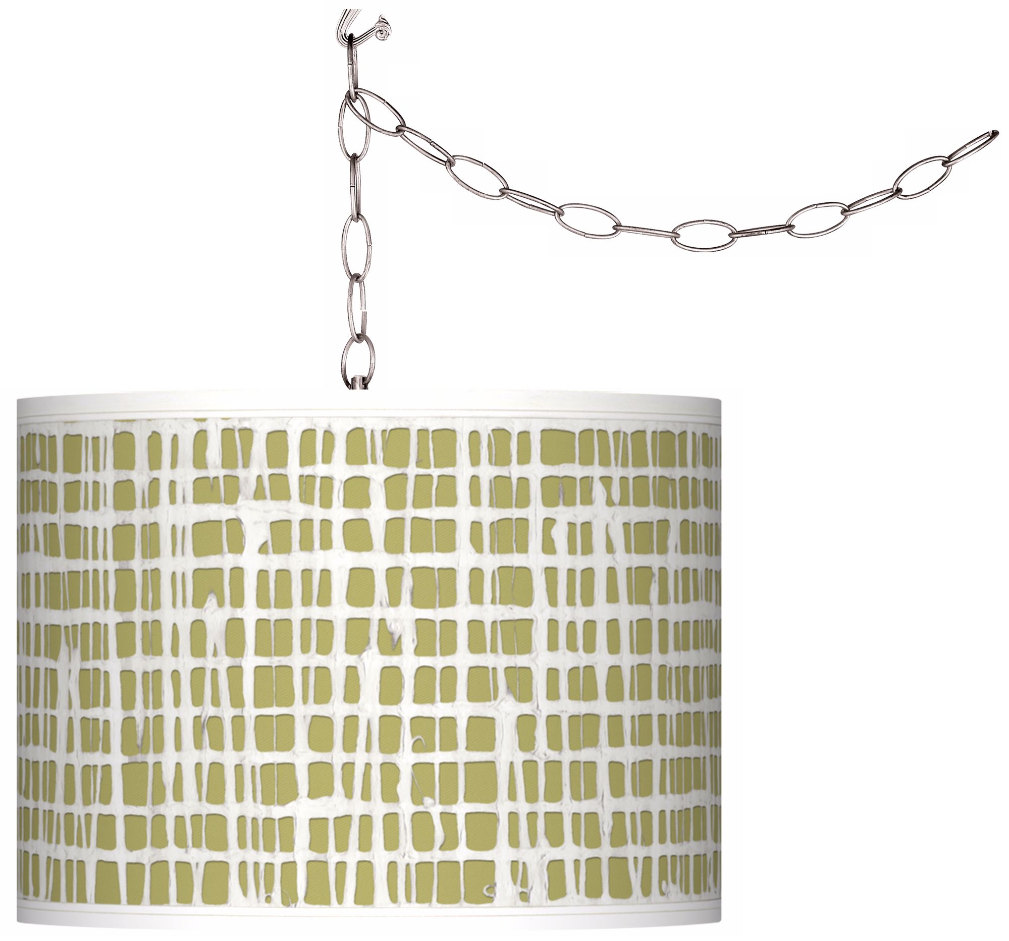 Swag Style Ecru Screen Linen Giclee Shade Plug-In Chandelier