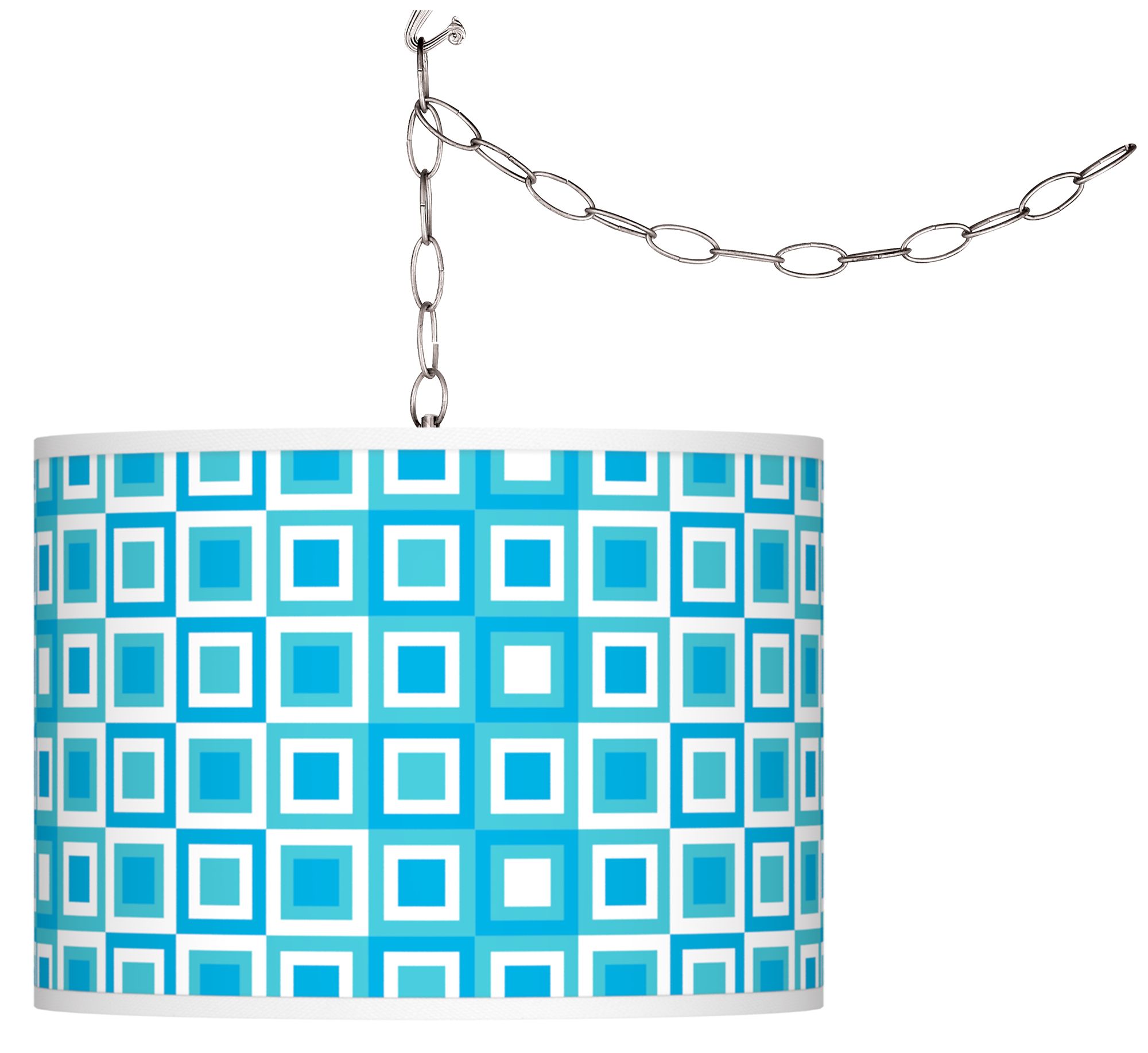 Blue Boxes Linen Giclee Plug-In Swag Chandelier