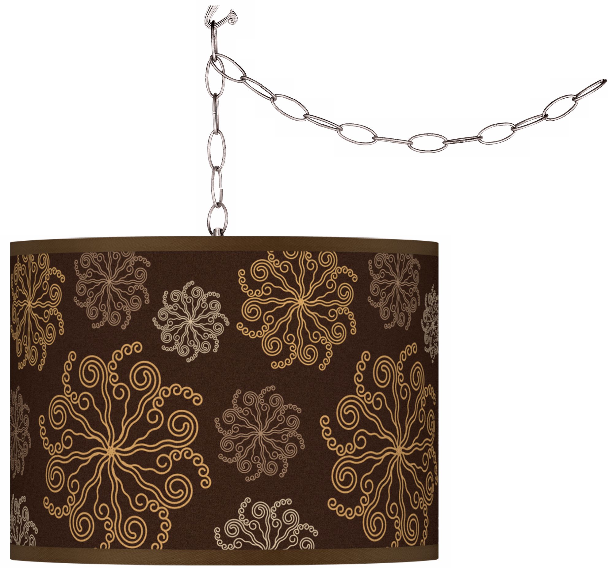 Chocolate Blossom Giclee Plug-In Swag Chandelier