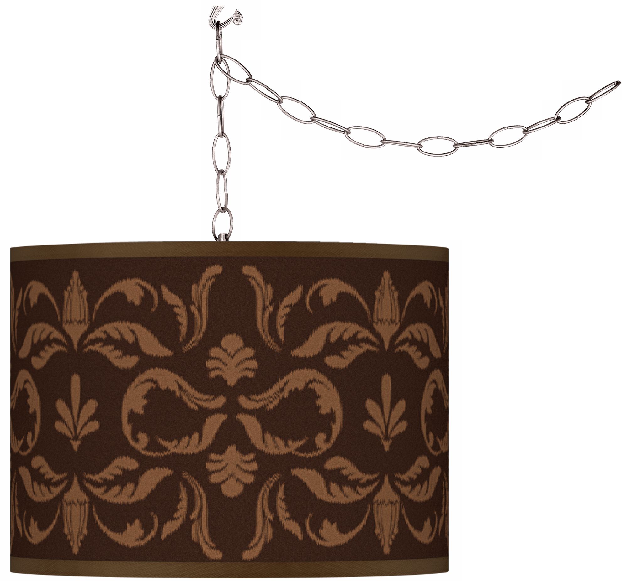 Mocha Flourish Giclee Linen Plug-In Swag Chandelier