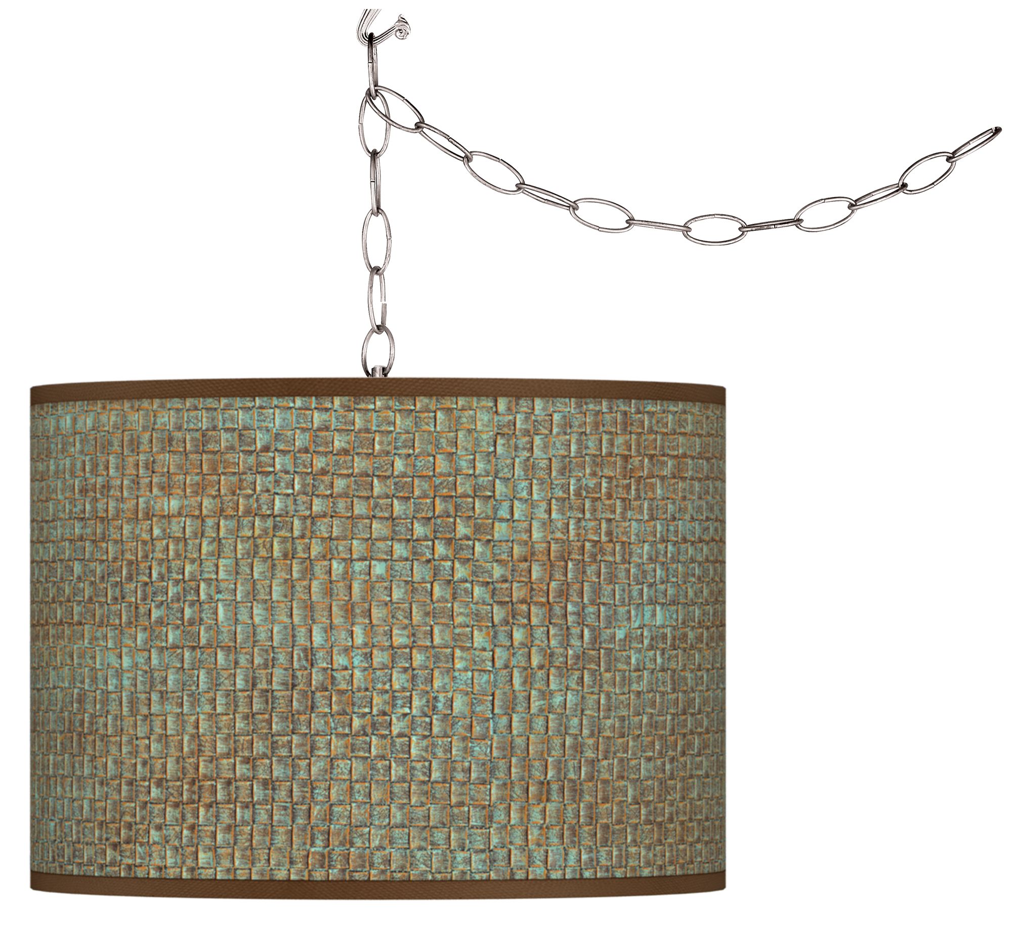 Swag Style Interweave Patina Print Shade Plug-In Chandelier