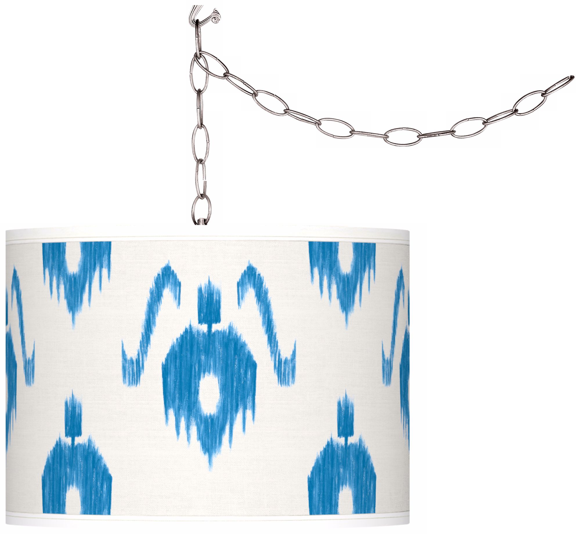 Swag Style Blue Ikat Giclee Shade Plug-In Chandelier