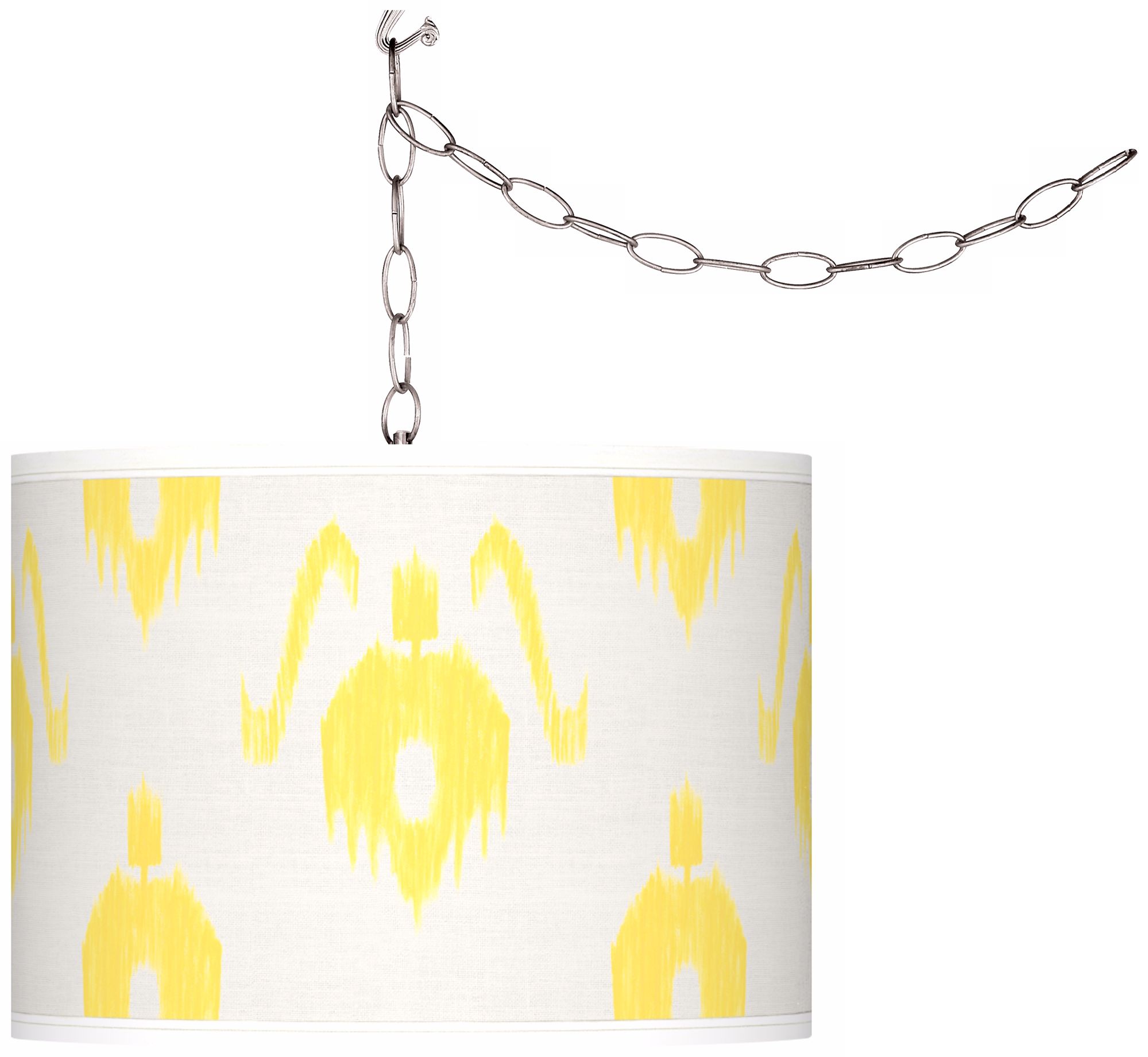 Swag Style Yellow Ikat Giclee Shade Plug-In Chandelier