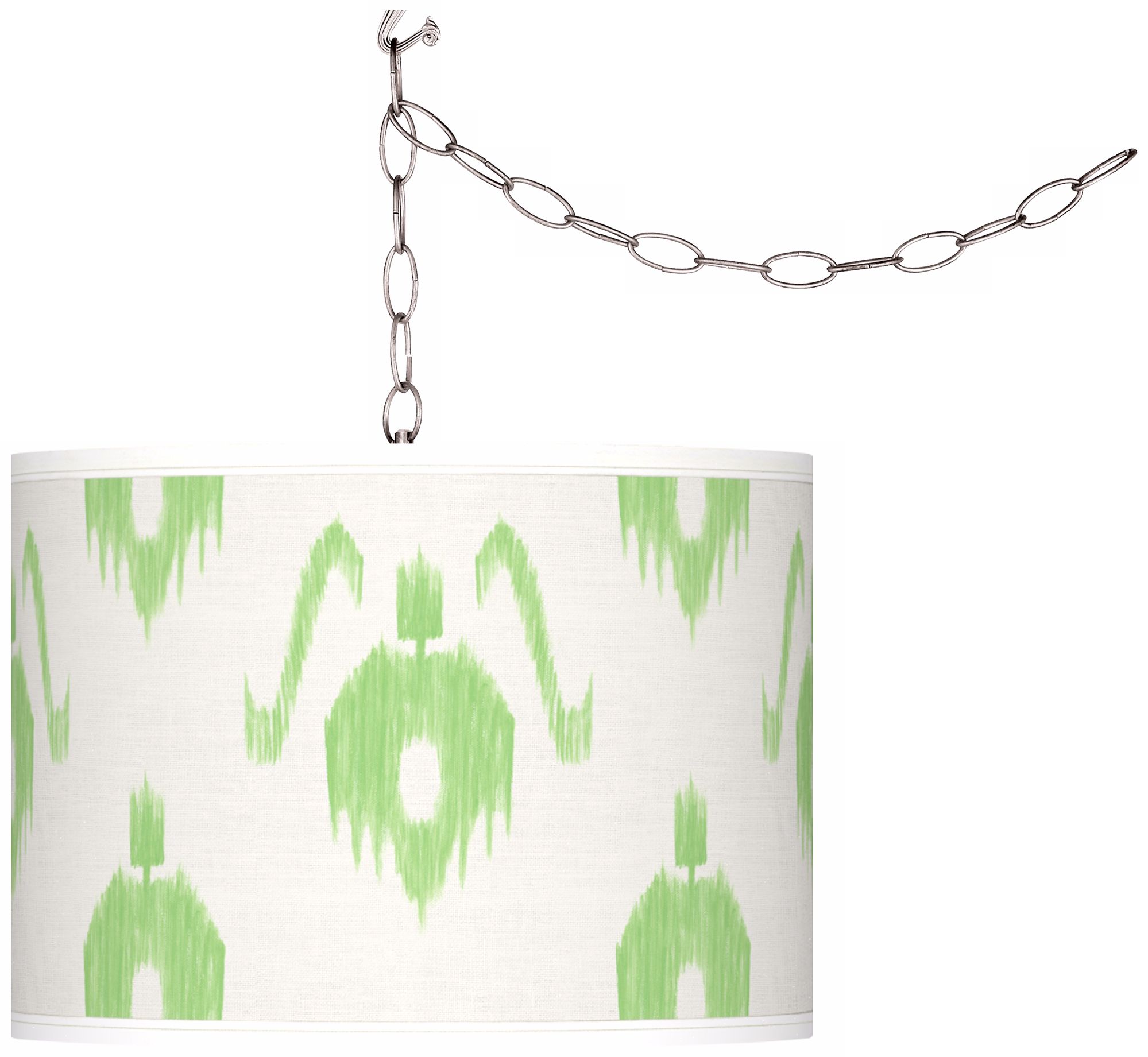 Swag Style Green Ikat Giclee Shade Plug-In Chandelier