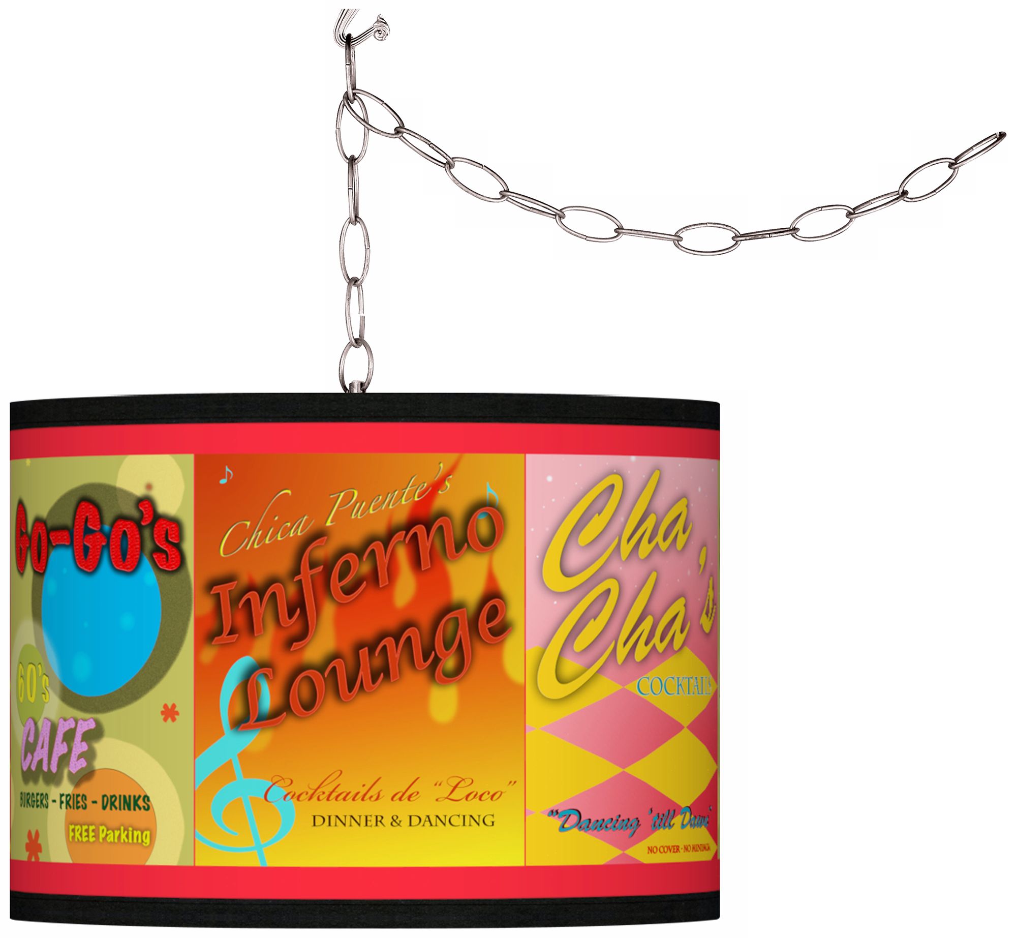 Swag Style Retro Diner Giclee Shade Plug-In Chandelier
