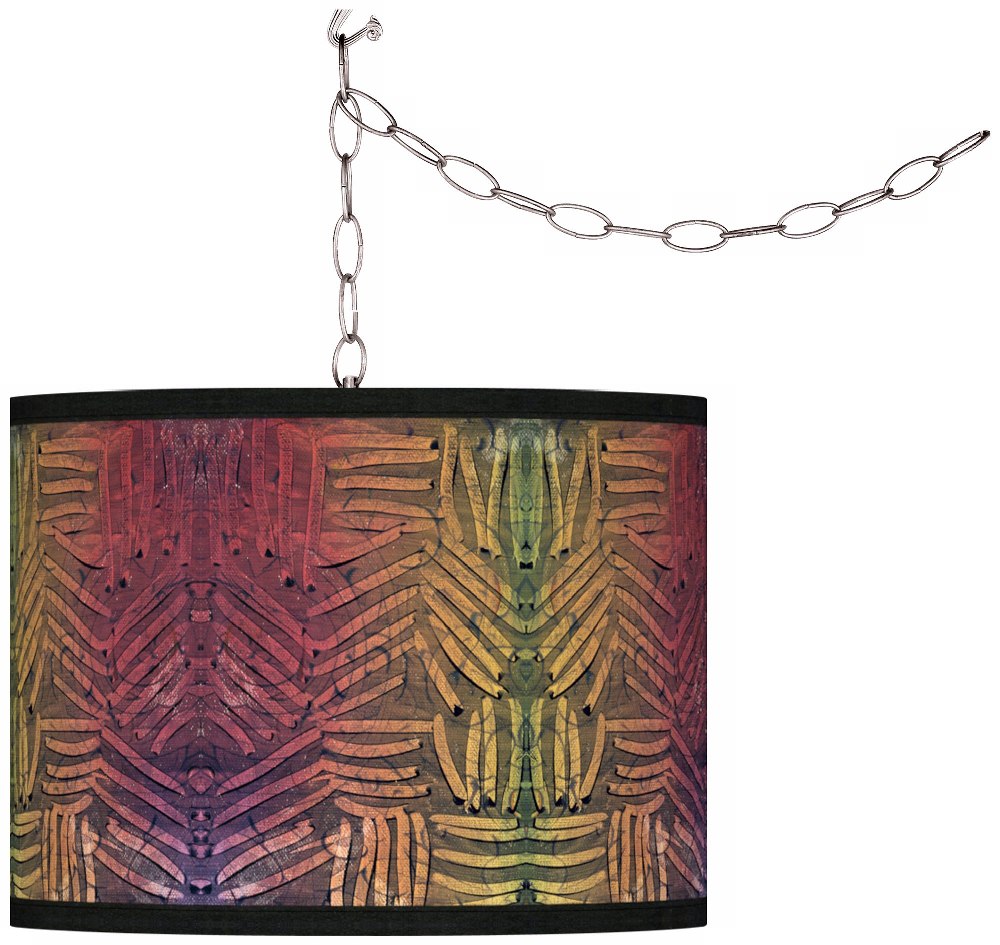 Swag Style Autumn Fractals Shade Plug-In Chandelier