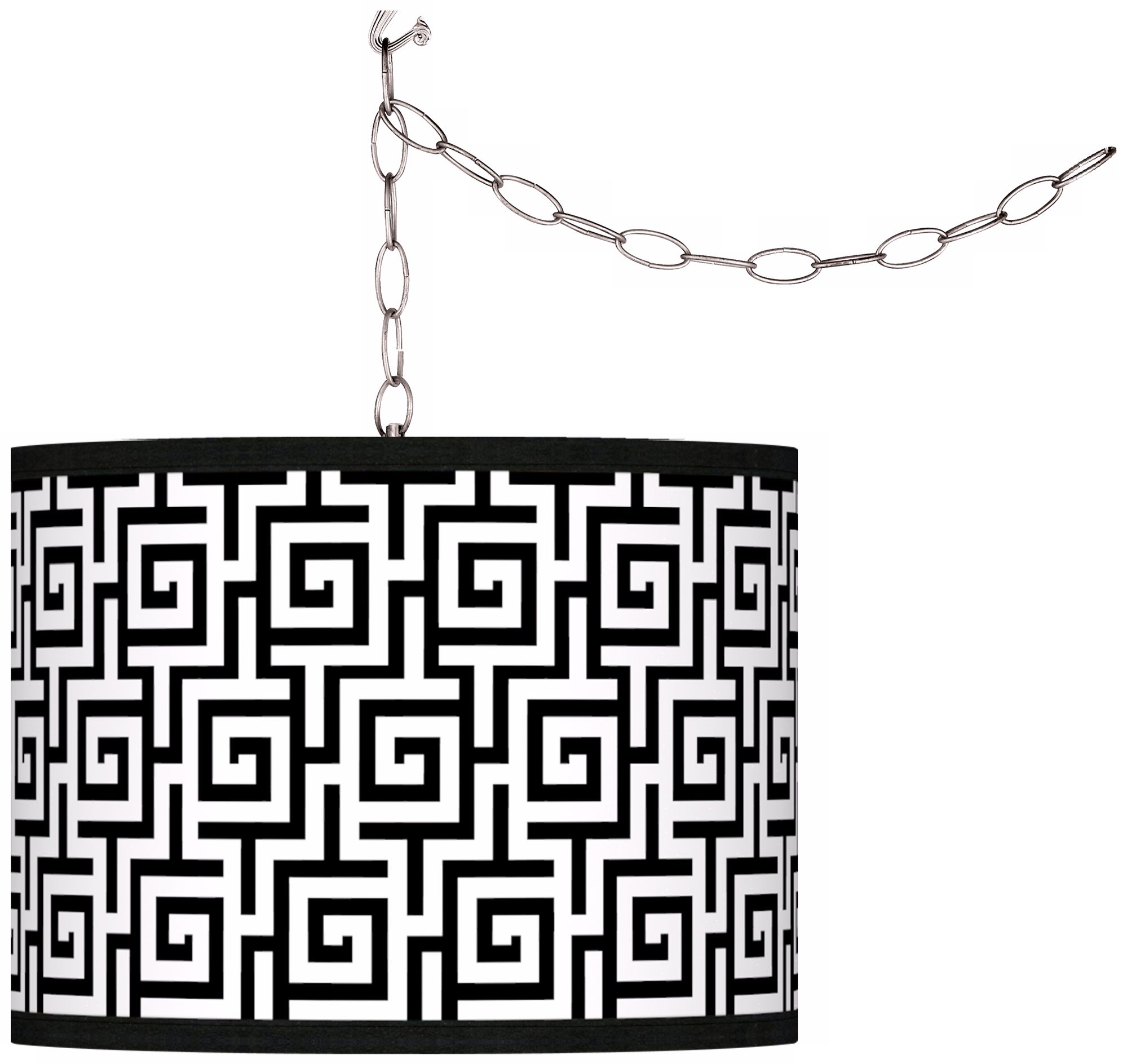 Swag Style Greek Key Giclee Plug-In Chandelier