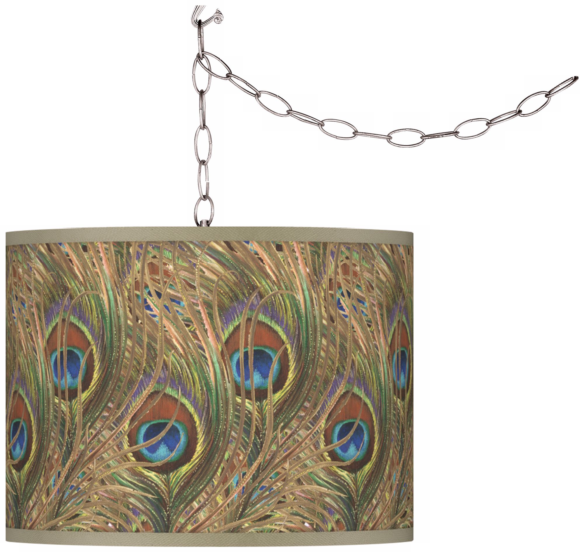 Swag Style Iridescent Feather Shade Plug-In Chandelier