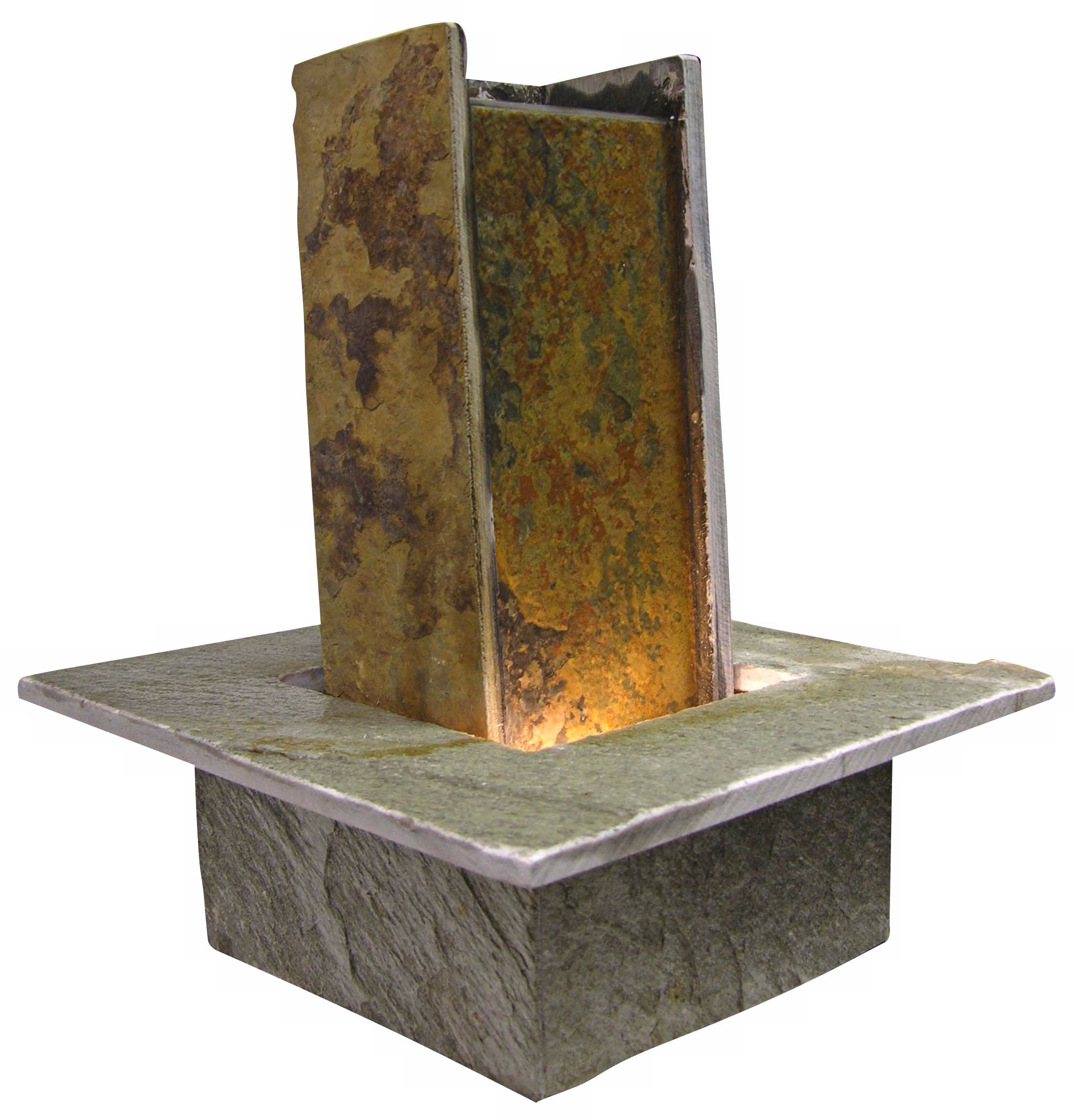 Lighted Slate Stone Pillar Table Fountain