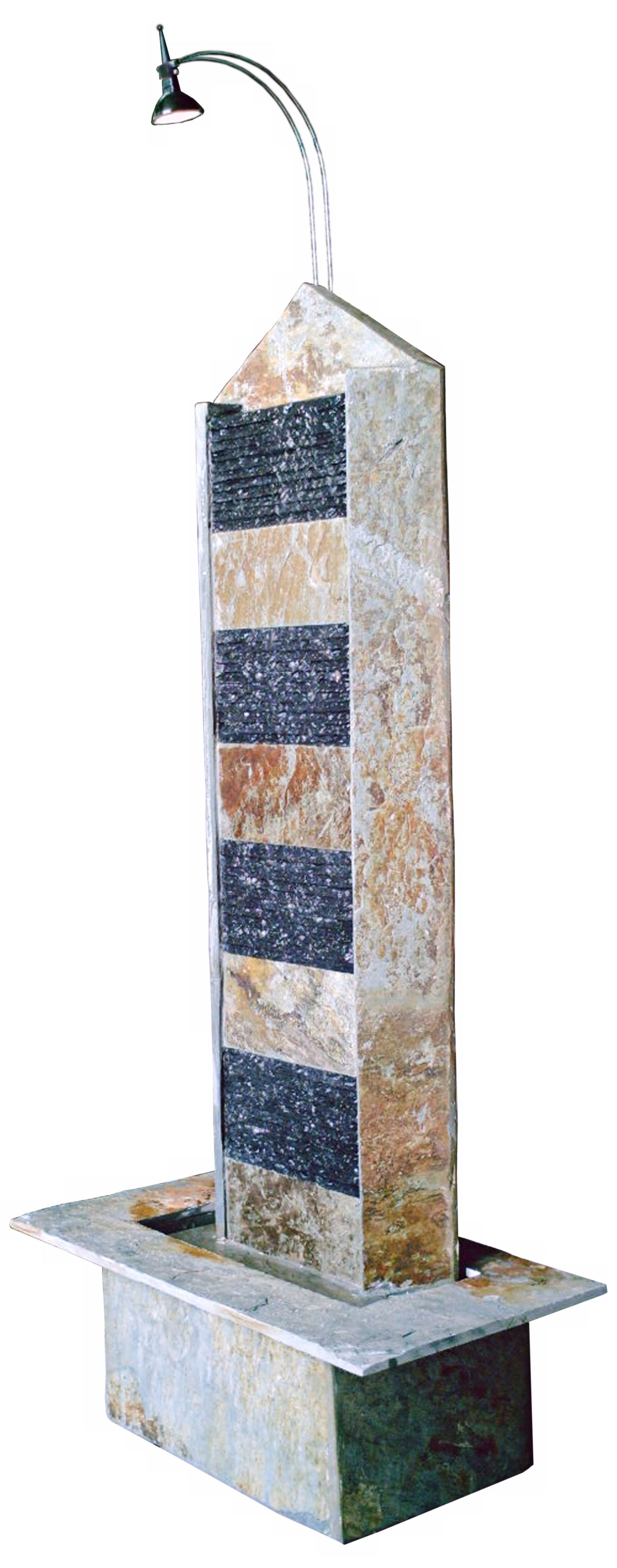 Cascading Striped Slate Lighted Floor Fountain