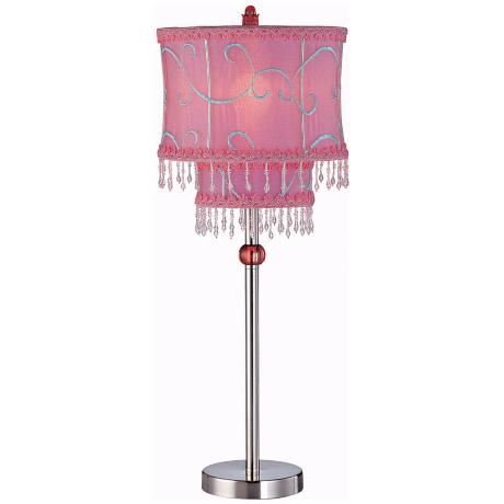 Beaded Table Lamps on Source Twin Tier Beaded Pink Raspberry Table Lamp   Lampsplus Com