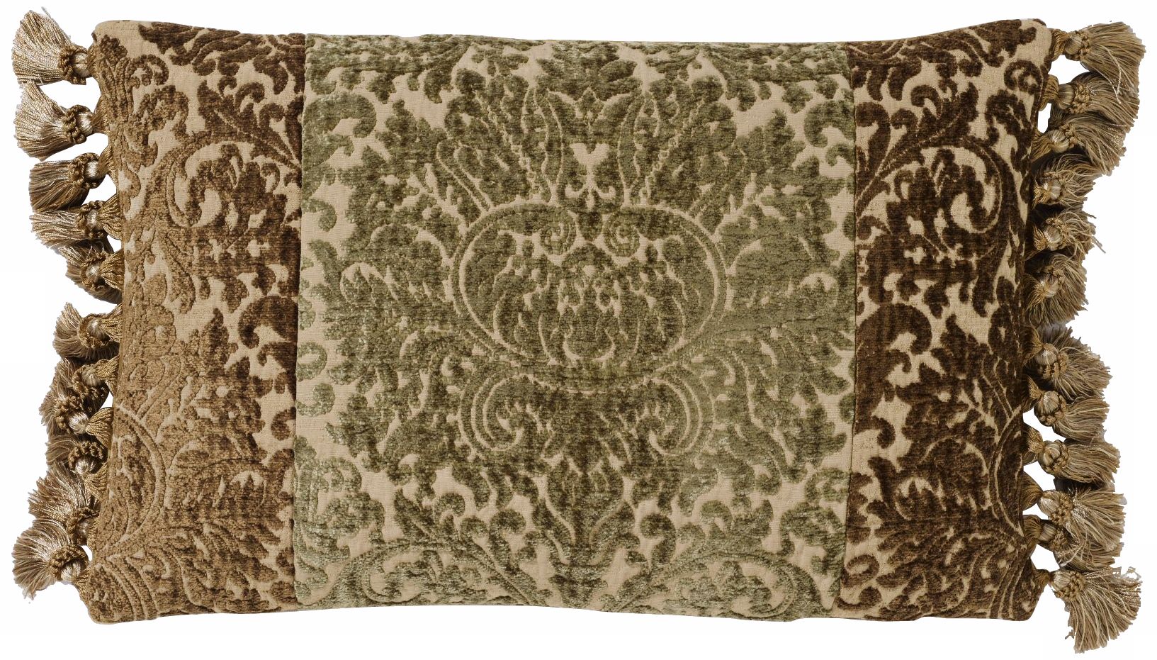 Vintage Green Fringed Accent Pillow