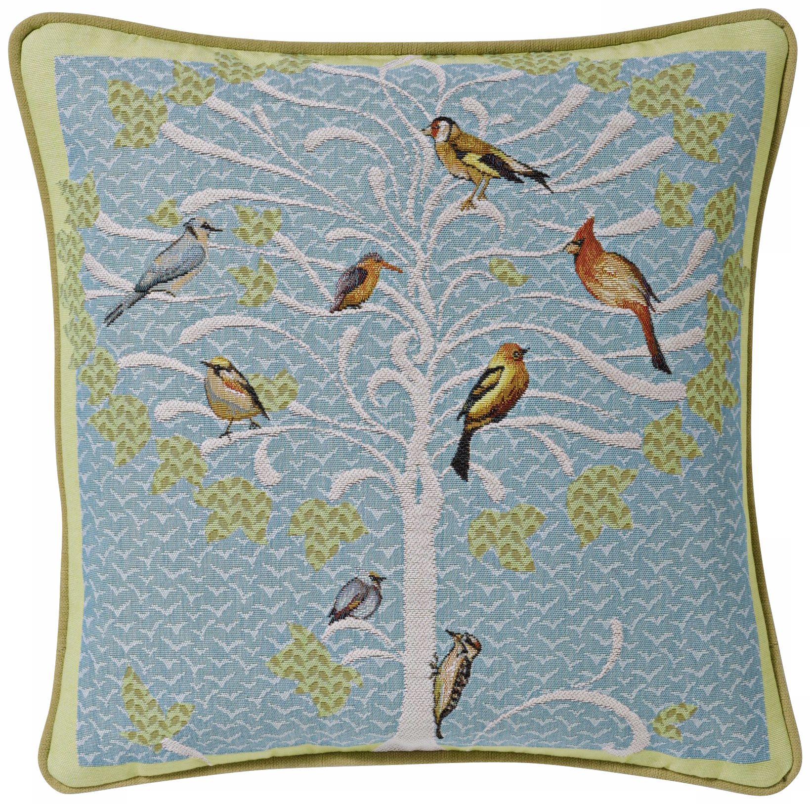 Bird Tree  Blue 19" Square Pillow