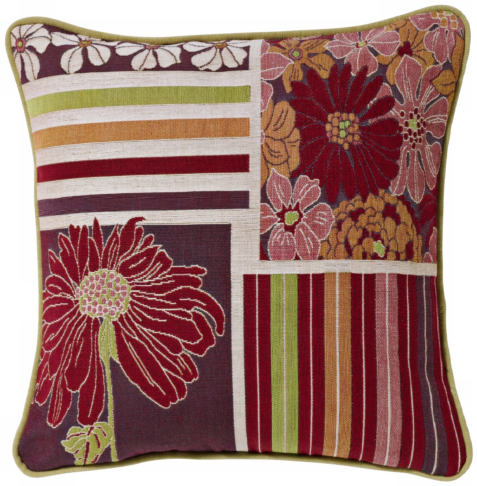 Multi-Stripe Daisies 19" Square Pillow