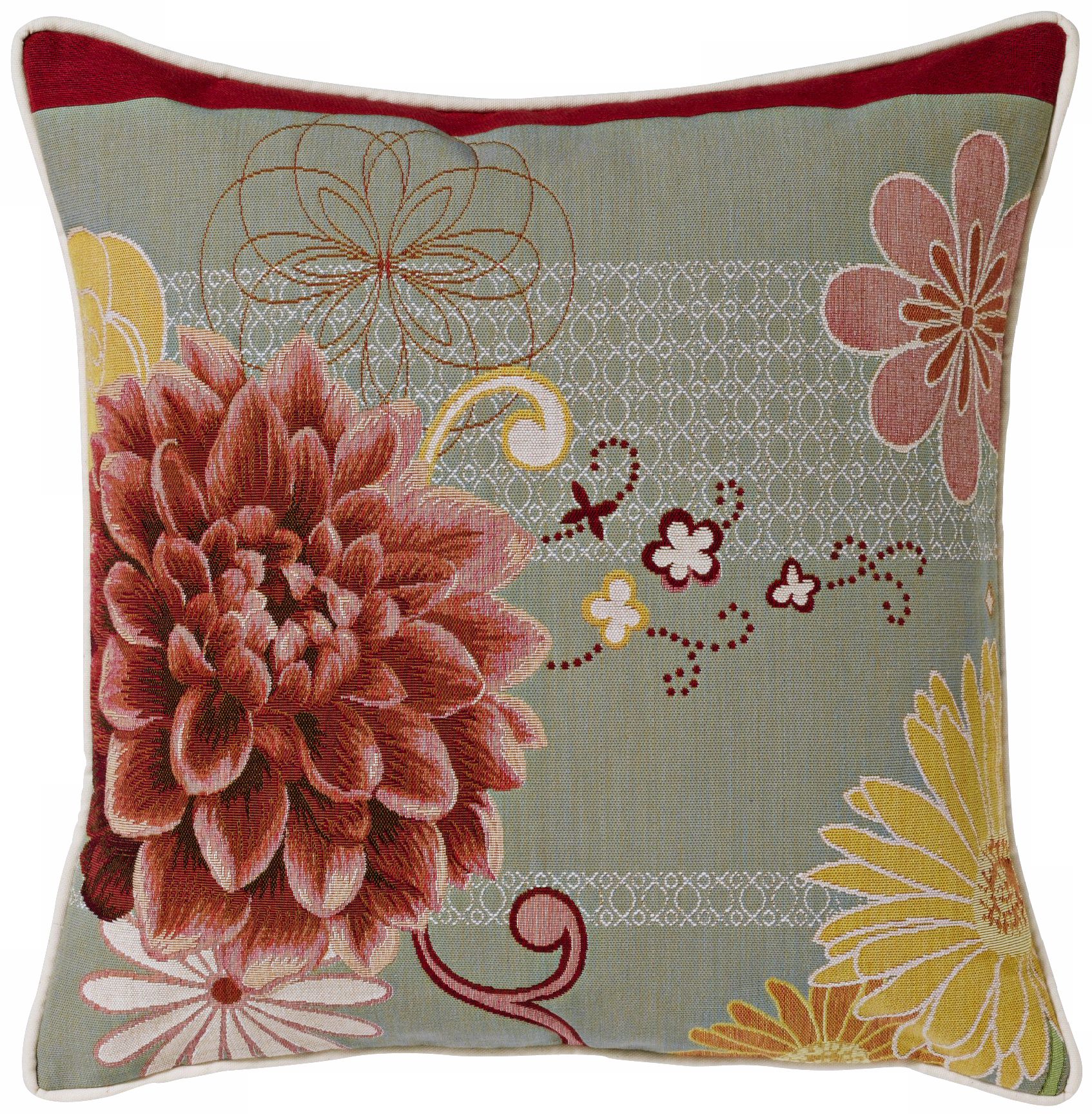 Red Dahlia Grey 19" Square Pillow