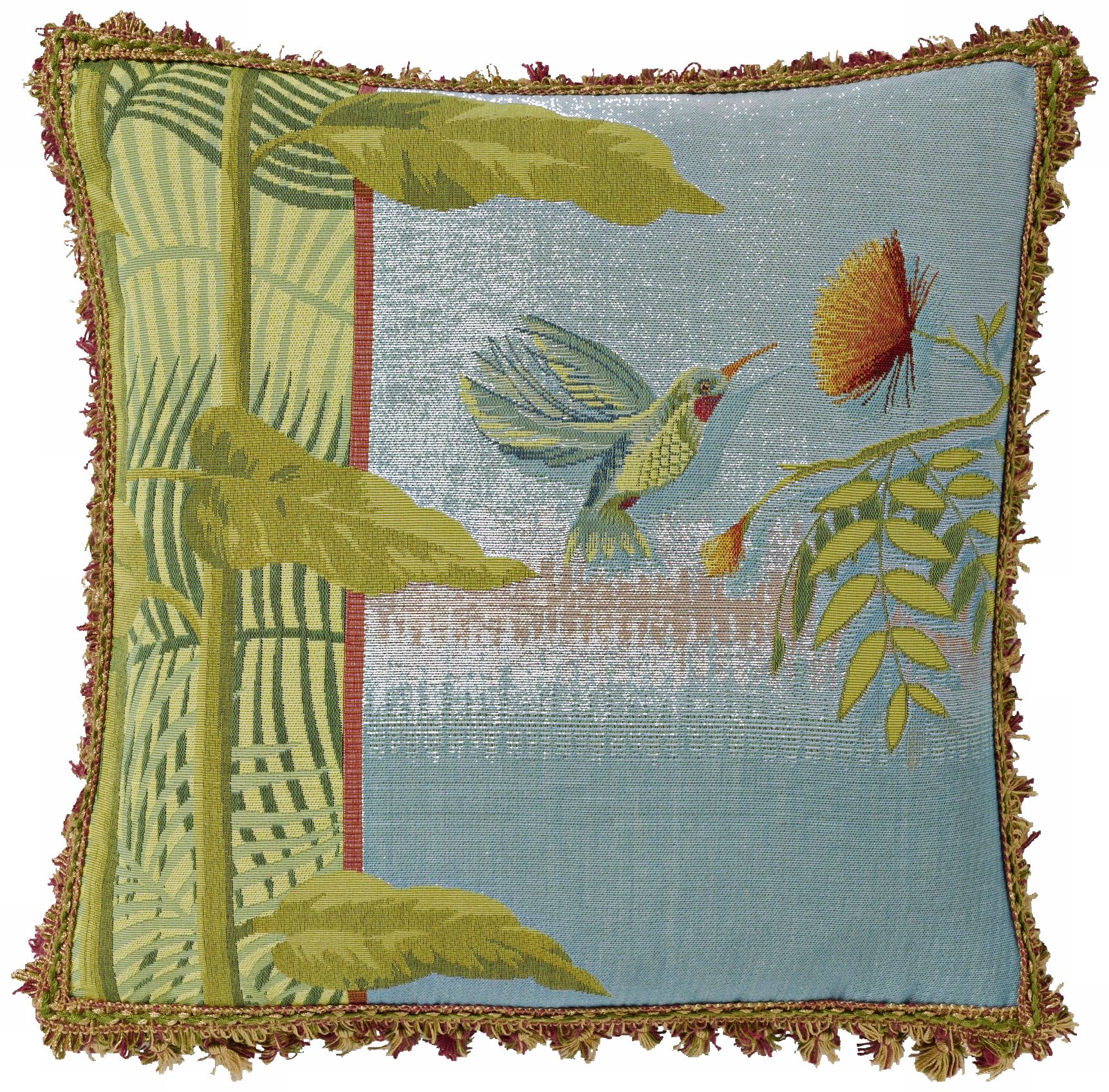 Hummingbird 10" Blue Square Pillow