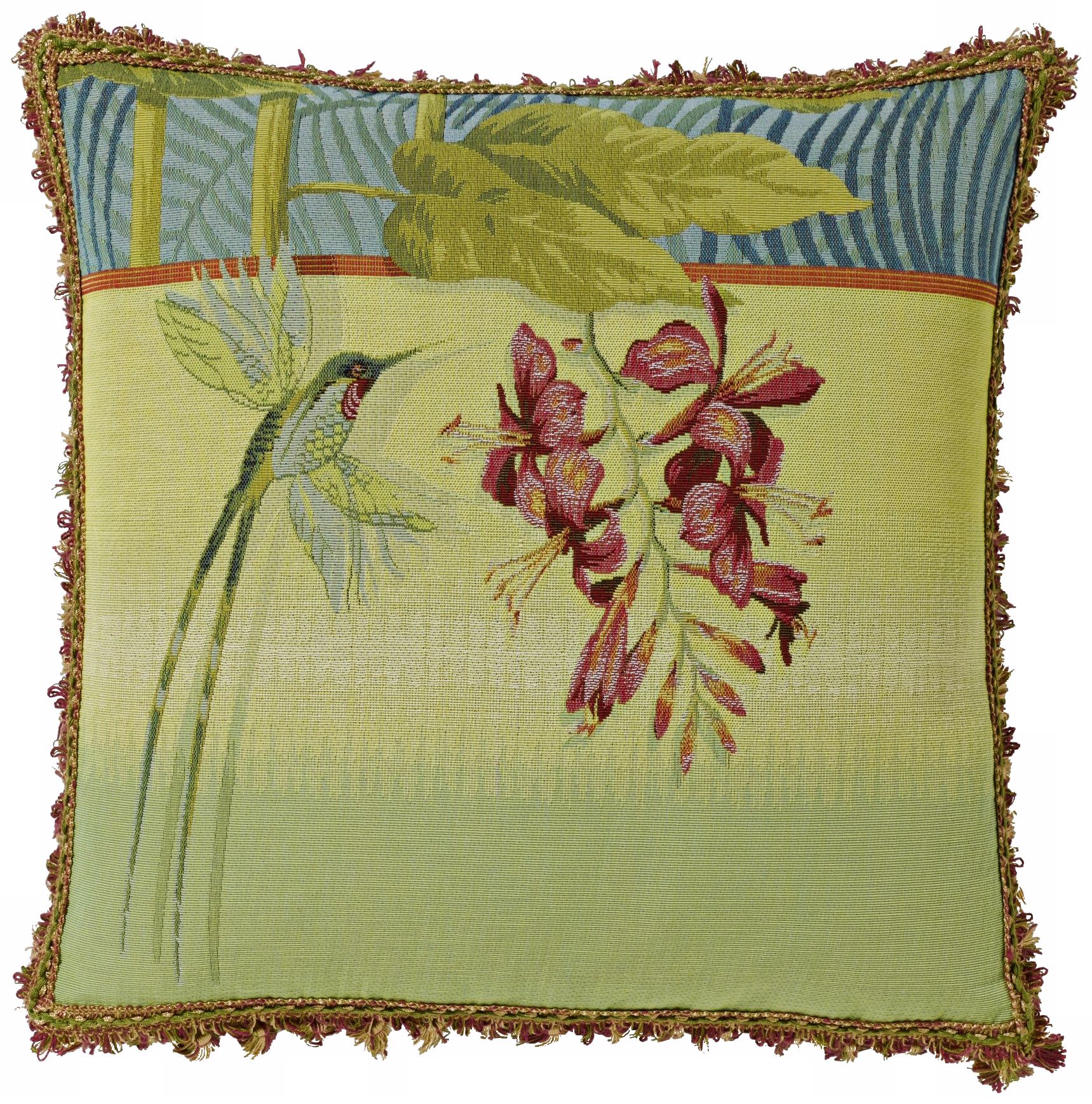 Hummingbird 10" Green Square Pillow
