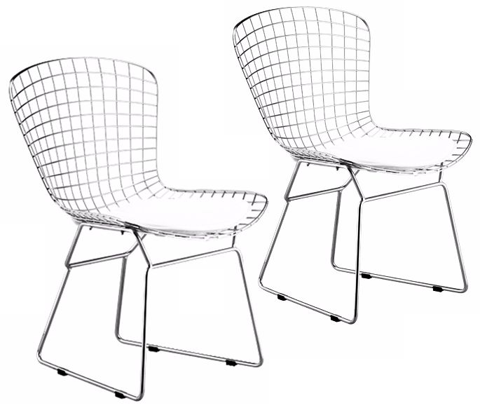 Set of Two Wire Chair Steel and White Leatherette