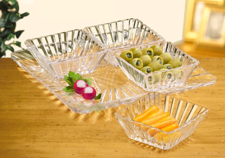 Set of 4 Square Bowls Alexandria Collection Crystal Server
