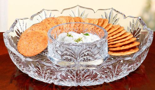 Portico 8" Wide Crystal Cracker and Condiment Set
