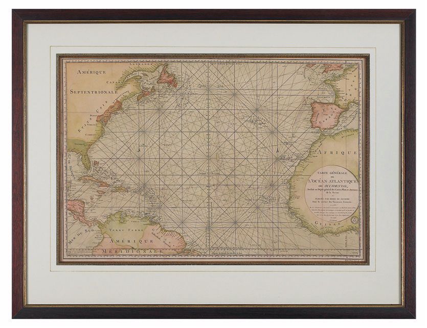 Atlantique 1786 Maritime Chart Hand Colored Wall Art