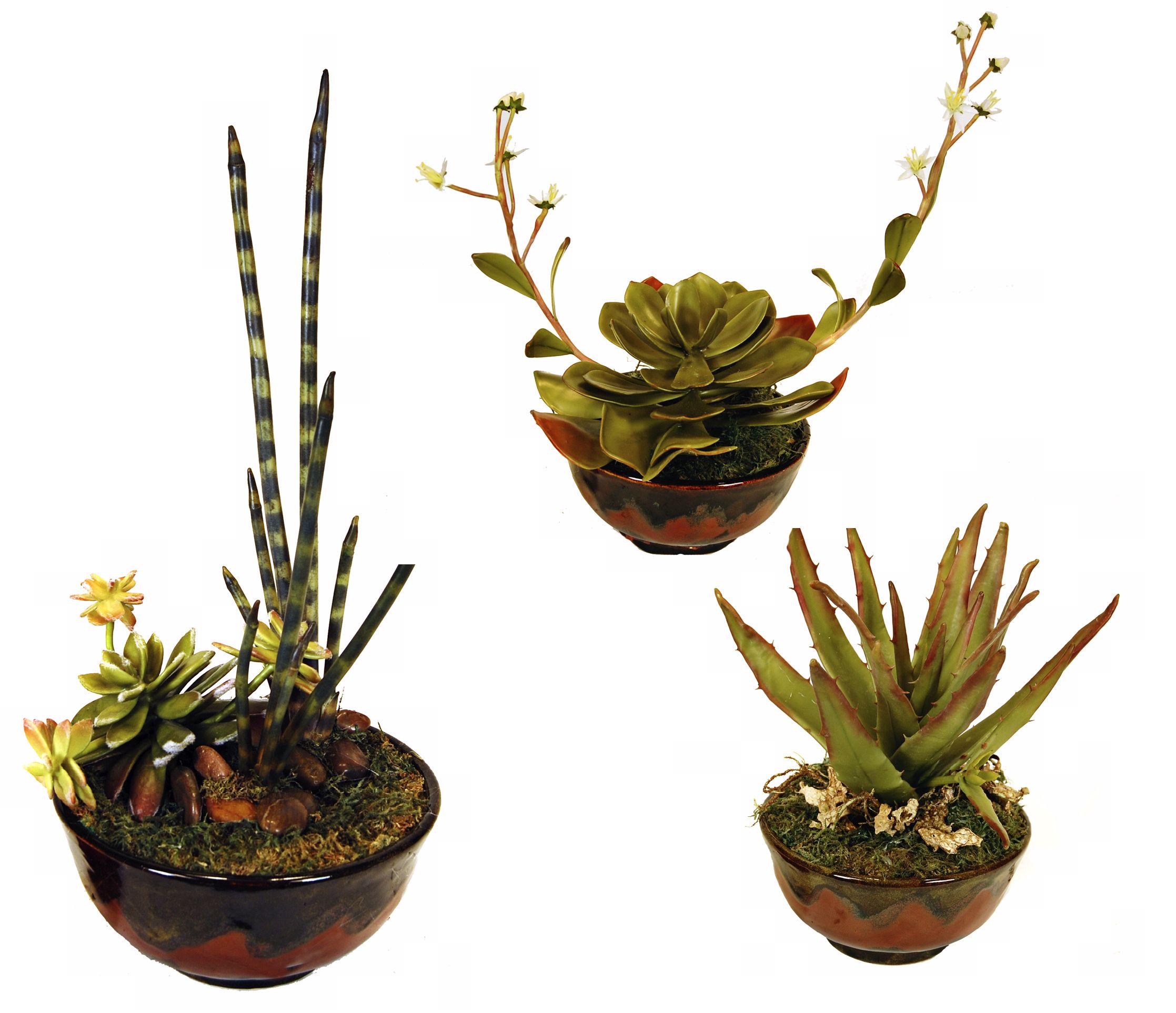 Desert Faux Arrangements Set of Three in Red Pots