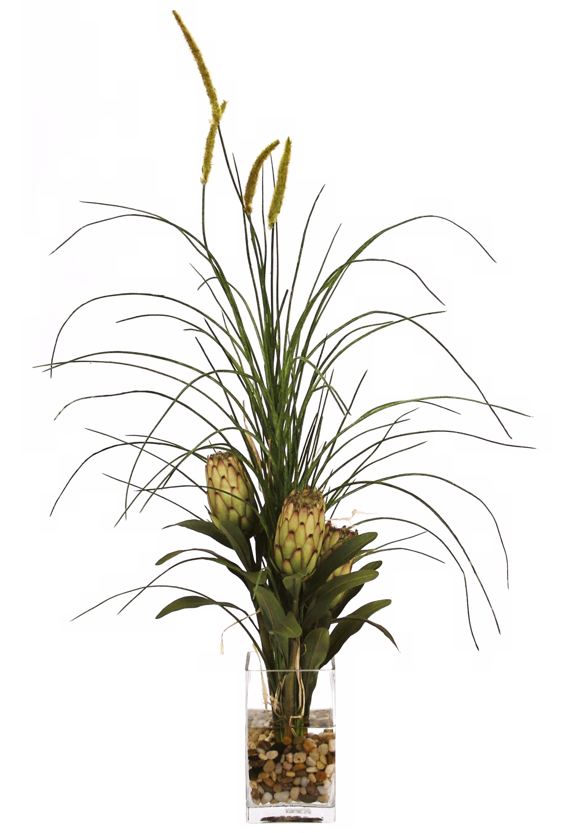 Cattail Stones with Vase Faux Arrangement