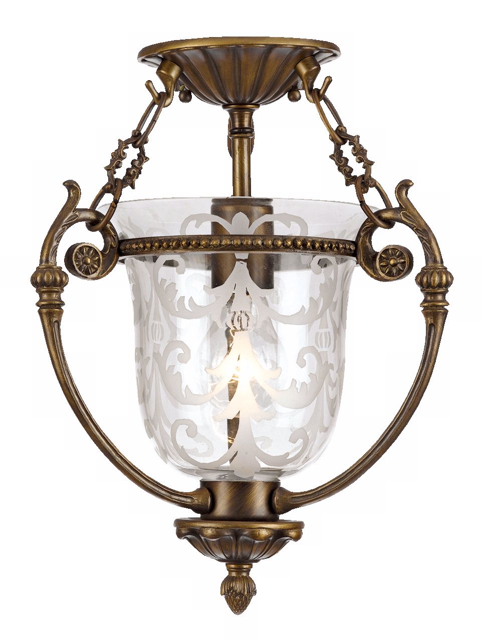 Brass Finish Etched Glass 11" Wide Ceiling Light Fixture