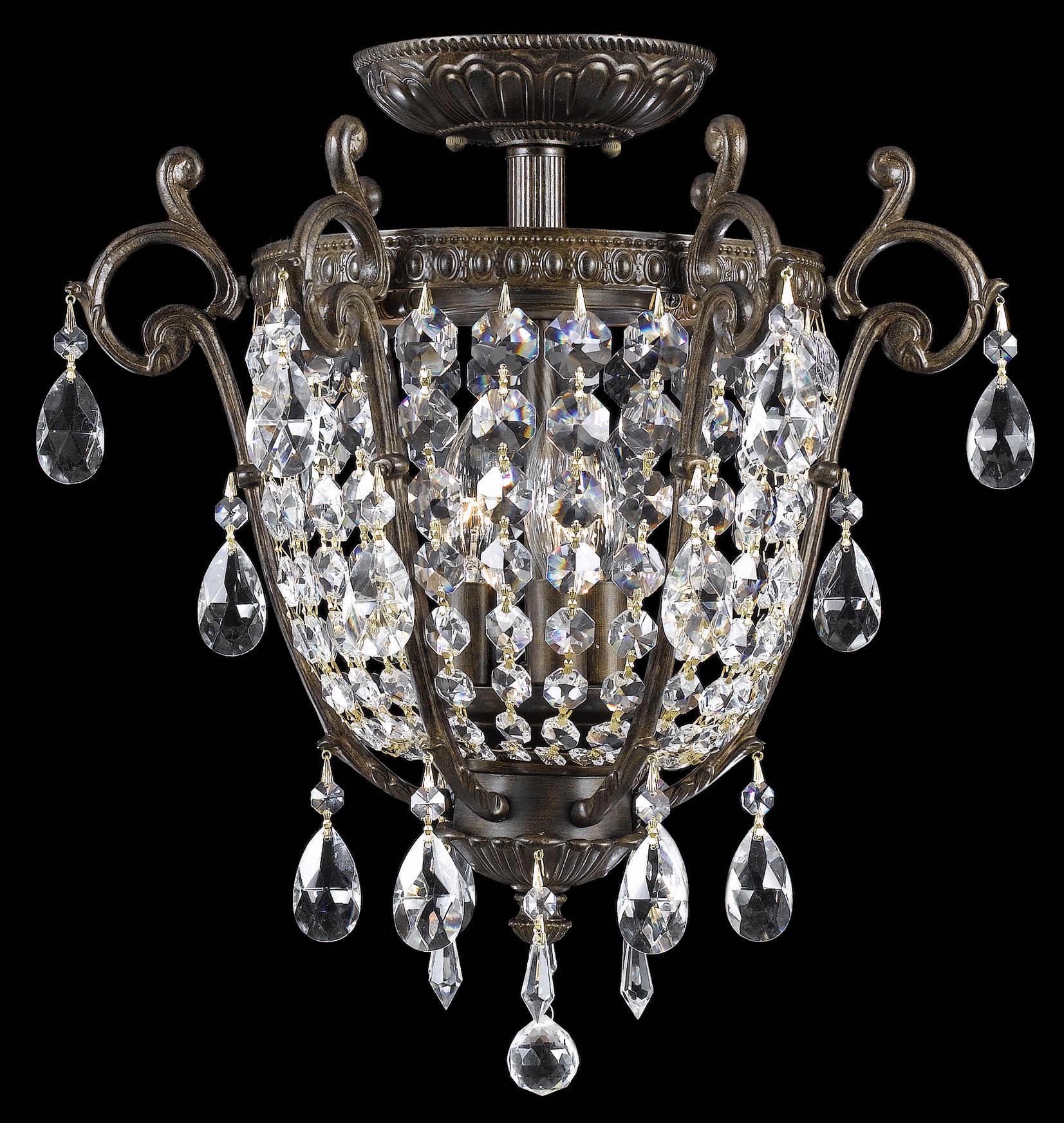 Parisian Iron and Crystal 17" Wide Ceiling Fixture