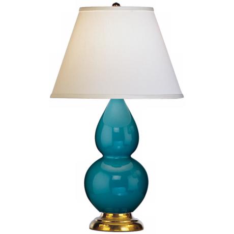 Robert Abbey 22 3/4" Peacock Blue Ceramic and Brass Lamp