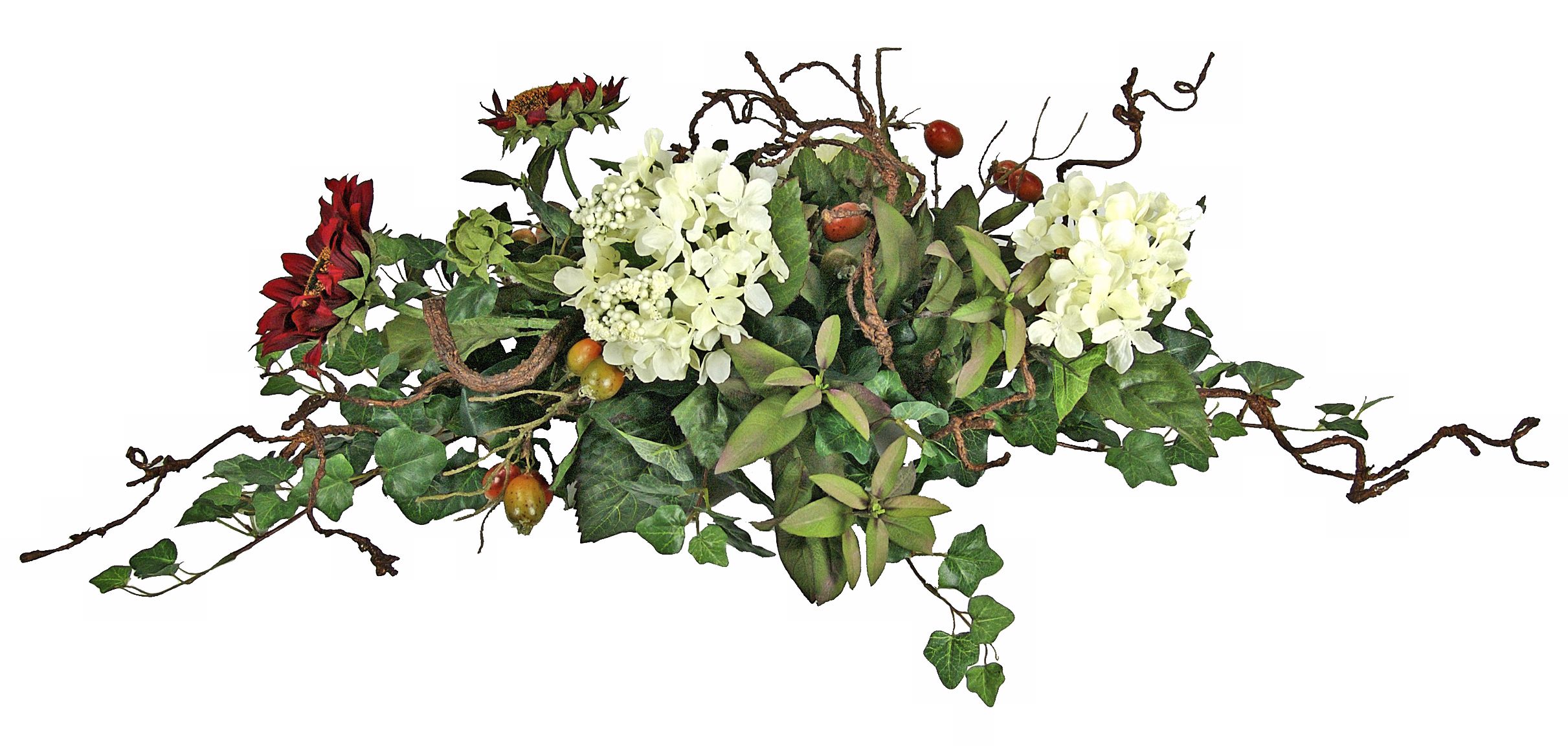 Hydrangea Sunflower Basil Faux Floral Arrangement