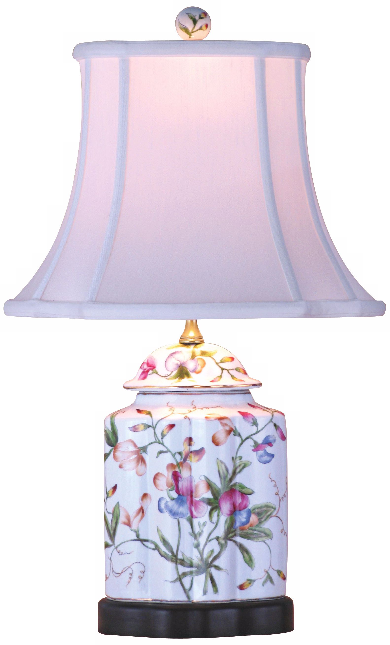 Floral Scalloped Porcelain Tea Jar Table Lamp