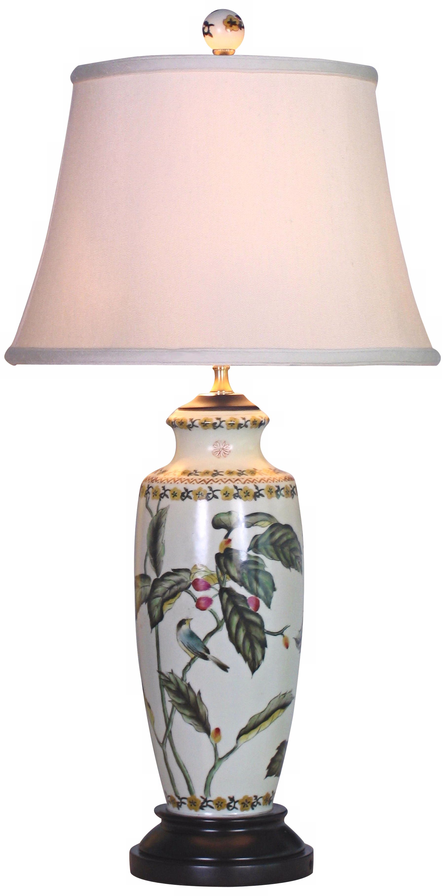 Leaf Motif Slim Porcelain Vase Table Lamp