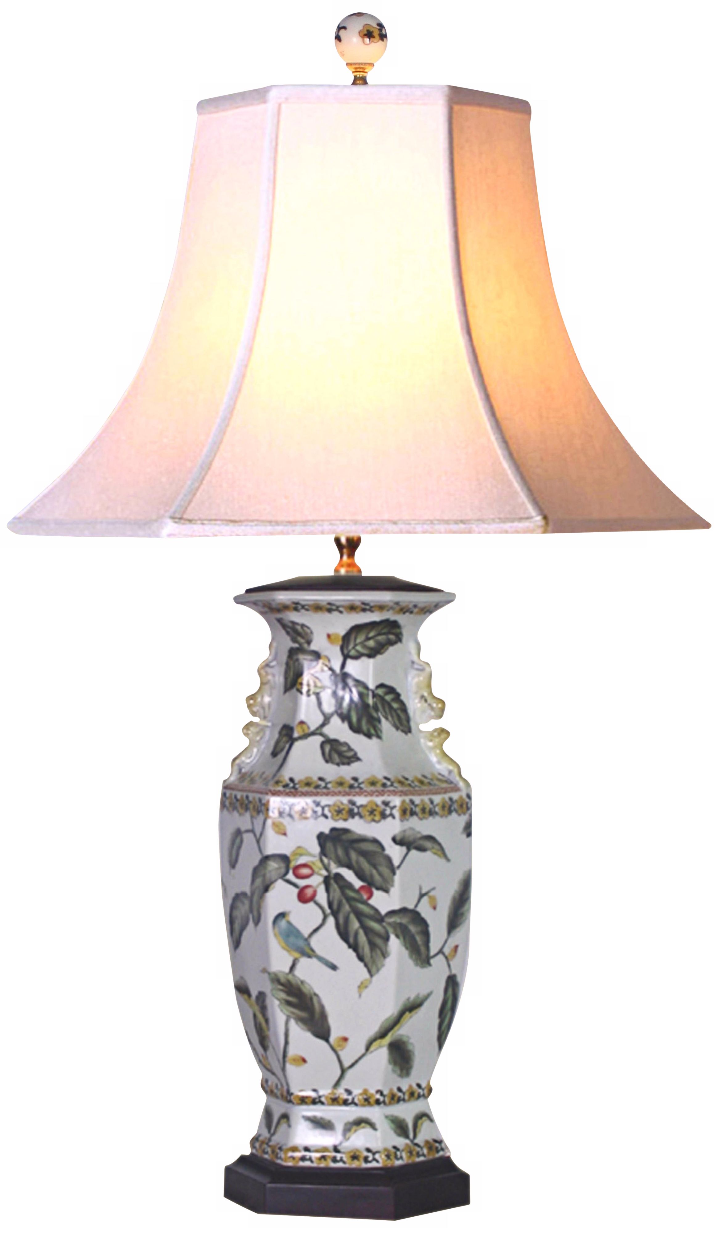 Leaf Motif Hexagonal Porcelain Vase Table Lamp