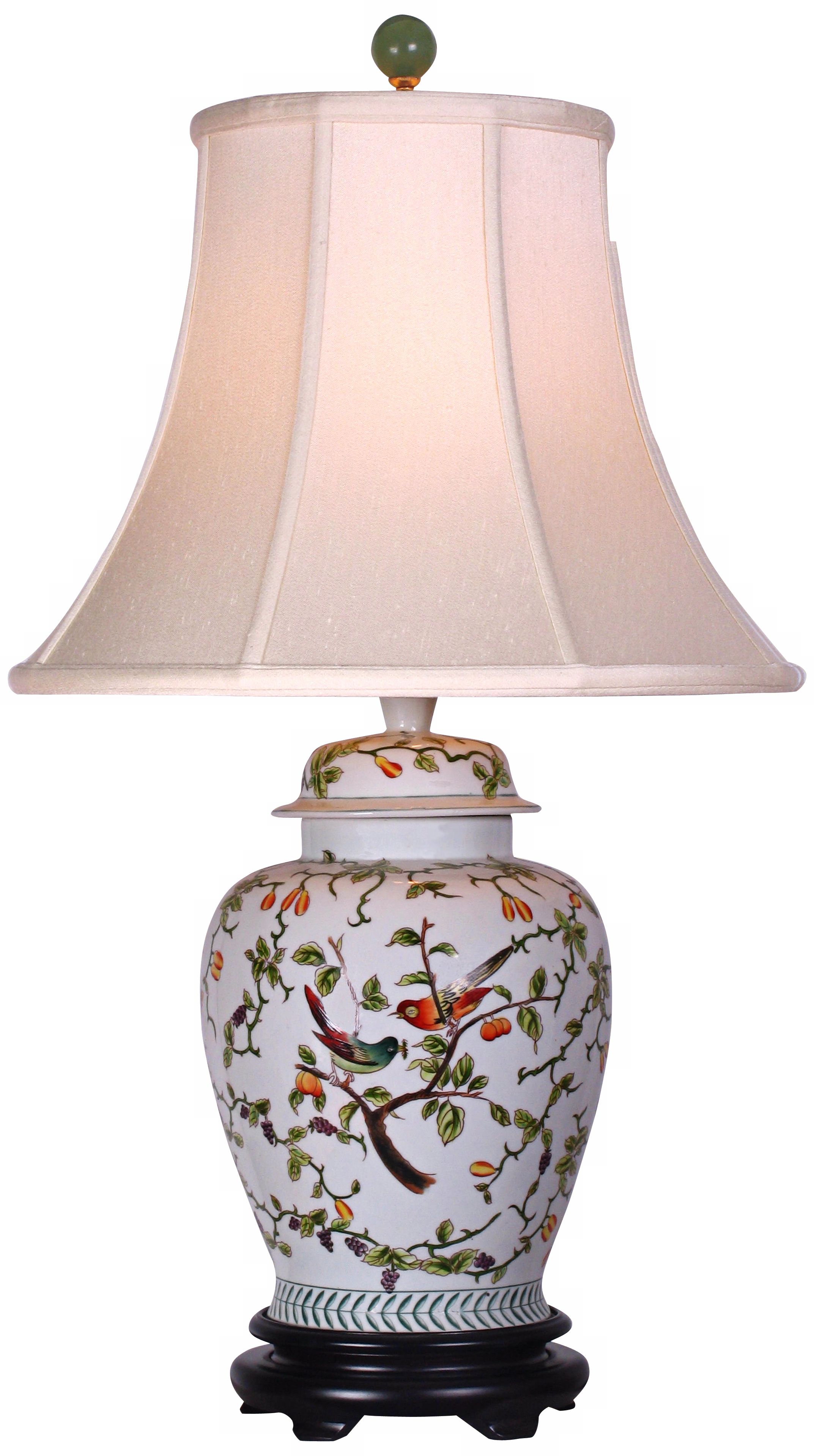 Song Birds Porcelain Temple Jar Table Lamp