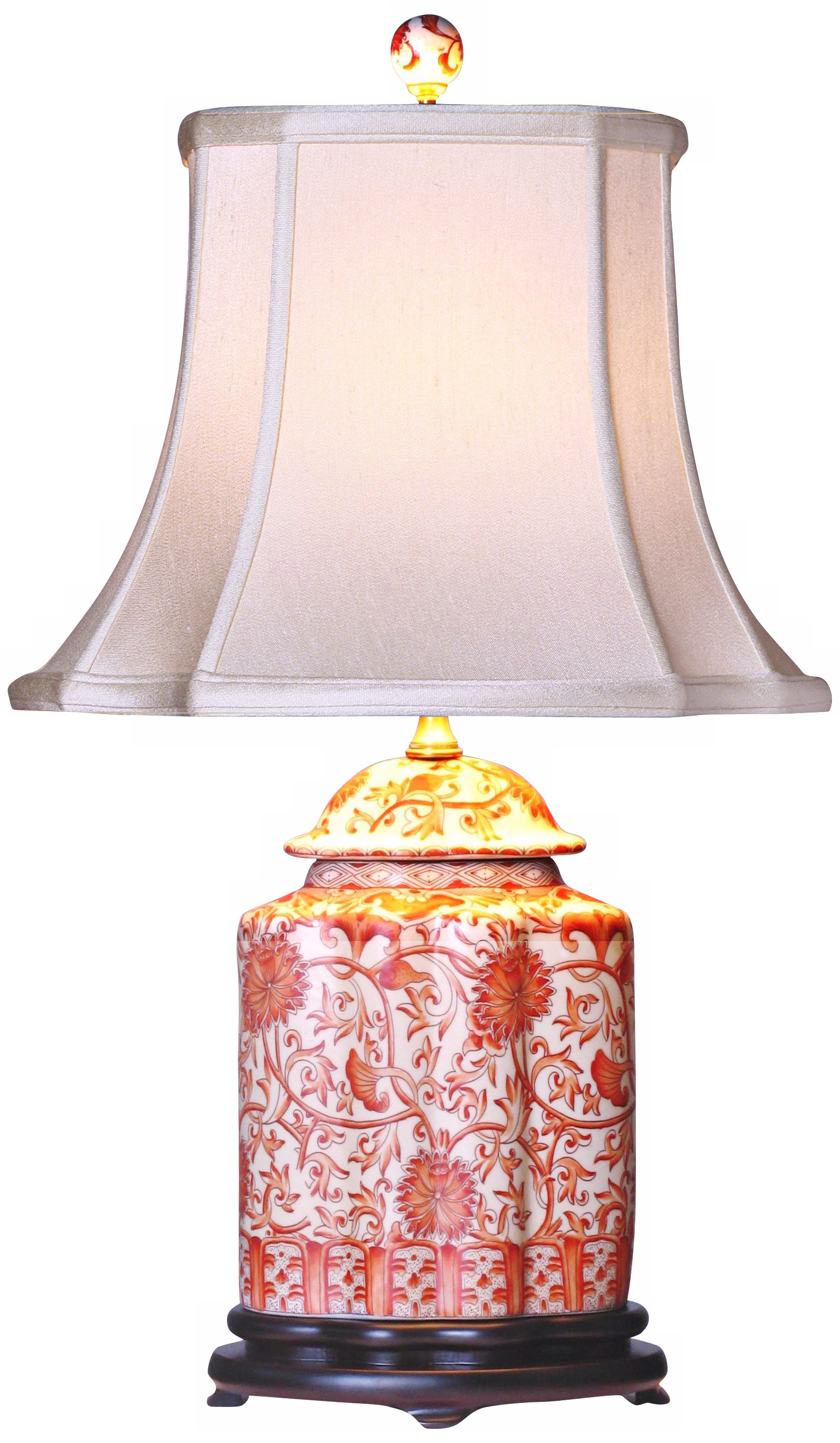 Coral Porcelain Scalloped Tea Jar Table Lamp