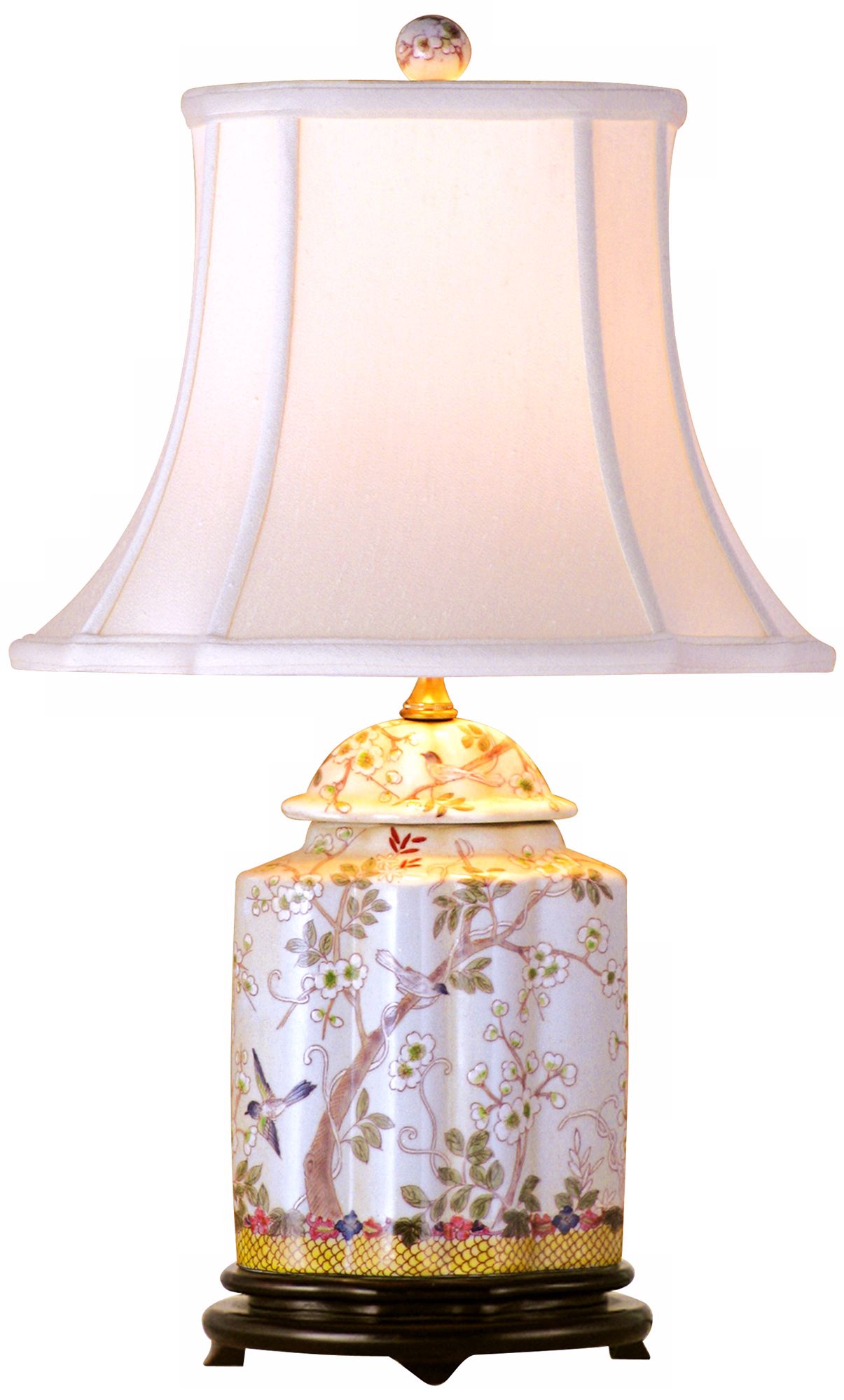 Olive Tree Scalloped Porcelain Tea Jar Table Lamp