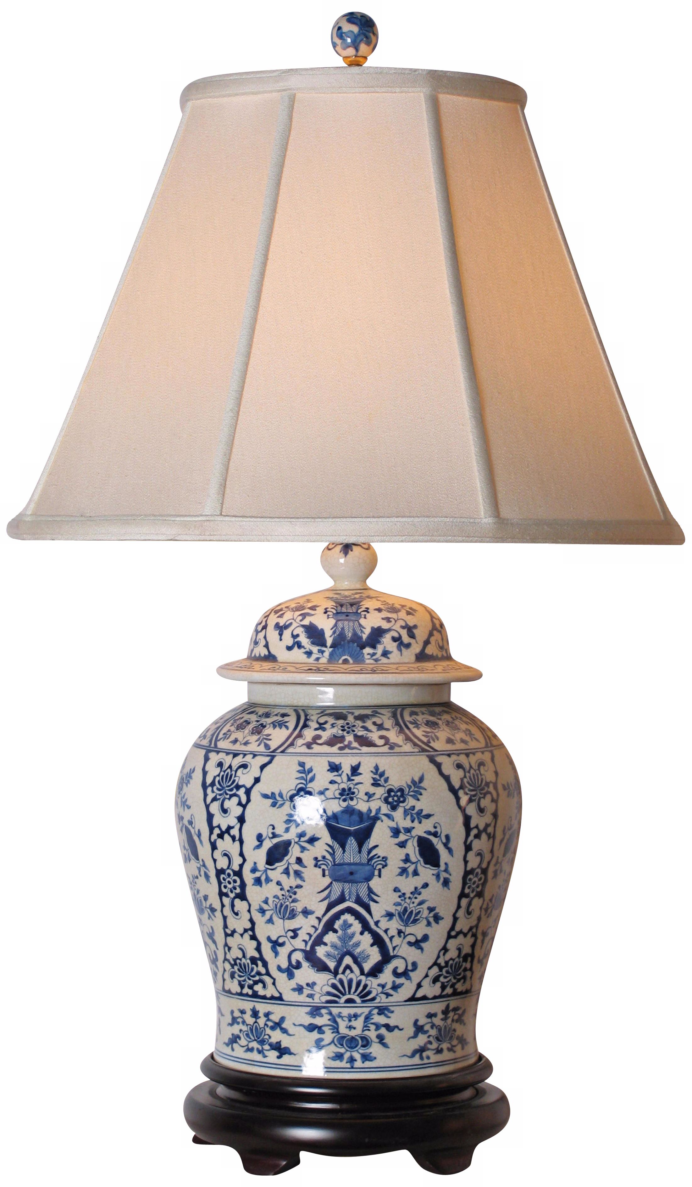 English Blue and White Porcelain Temple Jar Table Lamp