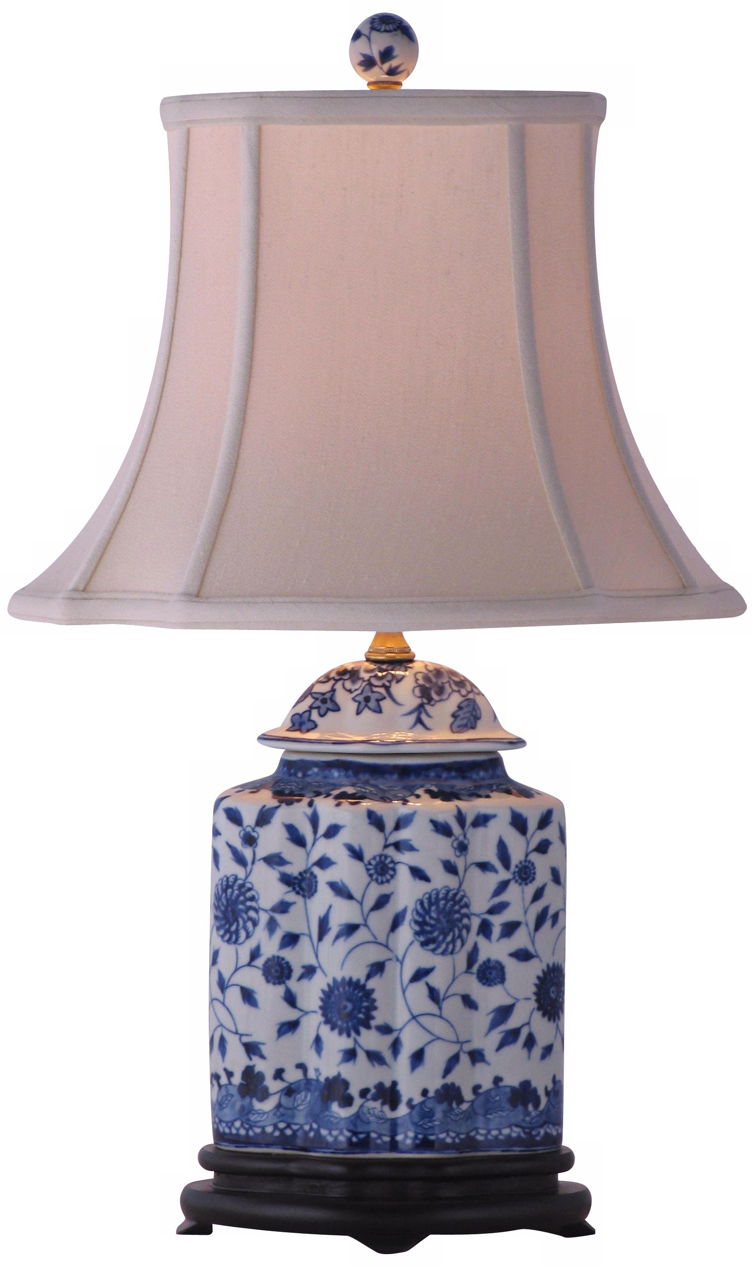 Floral Blue and White Scalloped Porcelain Vase Table Lamp