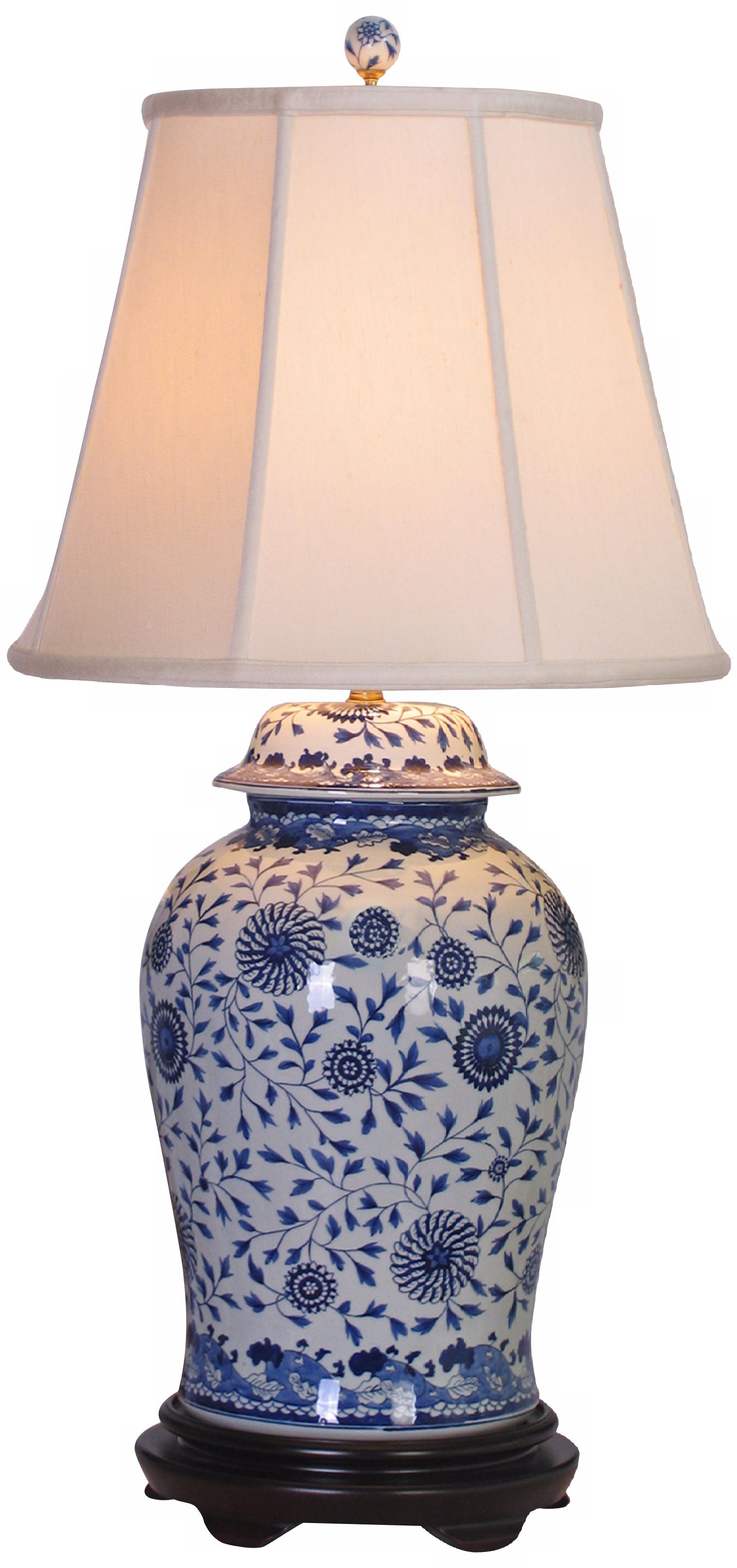 Blue and White Floral Porcelain Temple Jar Table Lamp