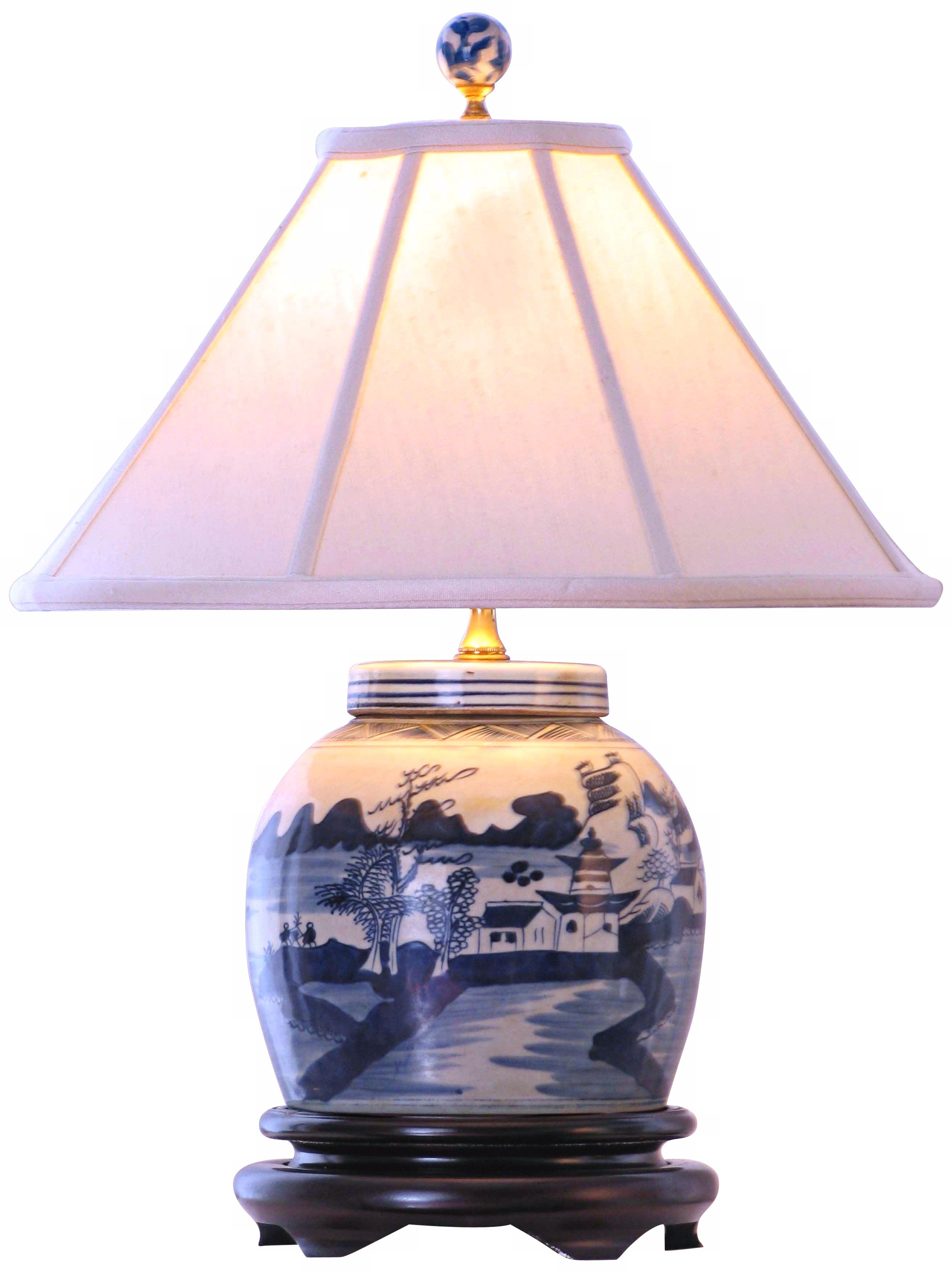Canton Blue and White Porcelain Jar Table Lamp
