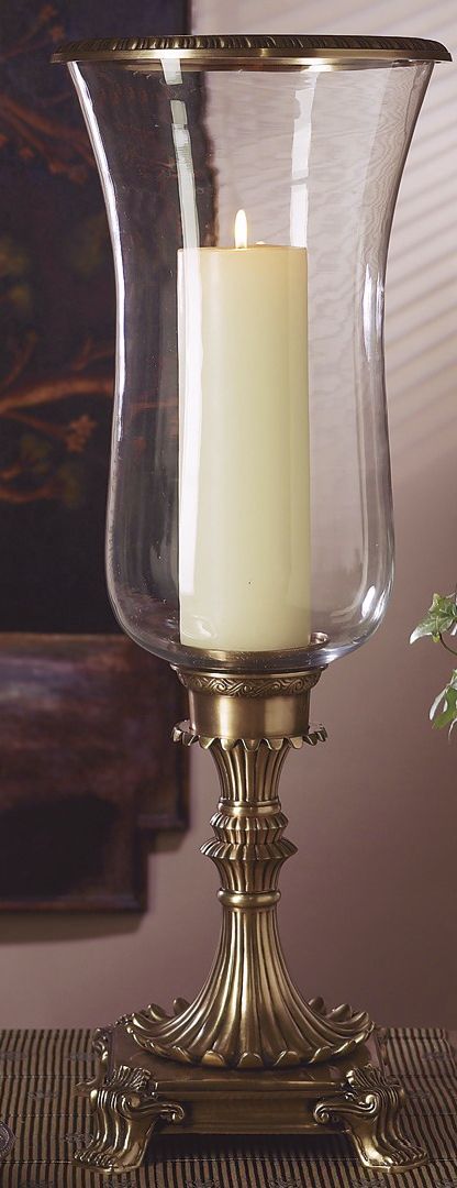 Antique Brass 24 1/2" High Hurricane Candle Holder