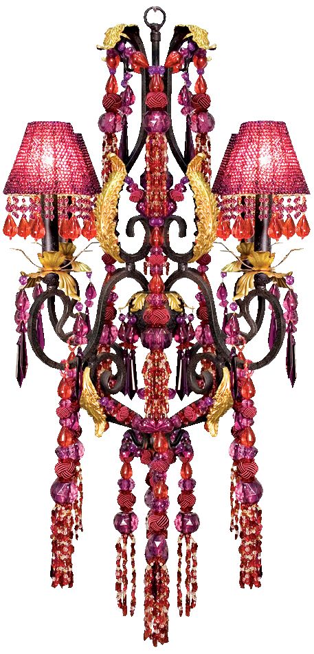 Red and Purple Crystal and Glass Four Light Chandelier