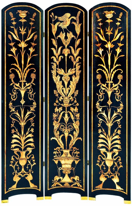 Traditional Black with Gold Hand Painted Screen
